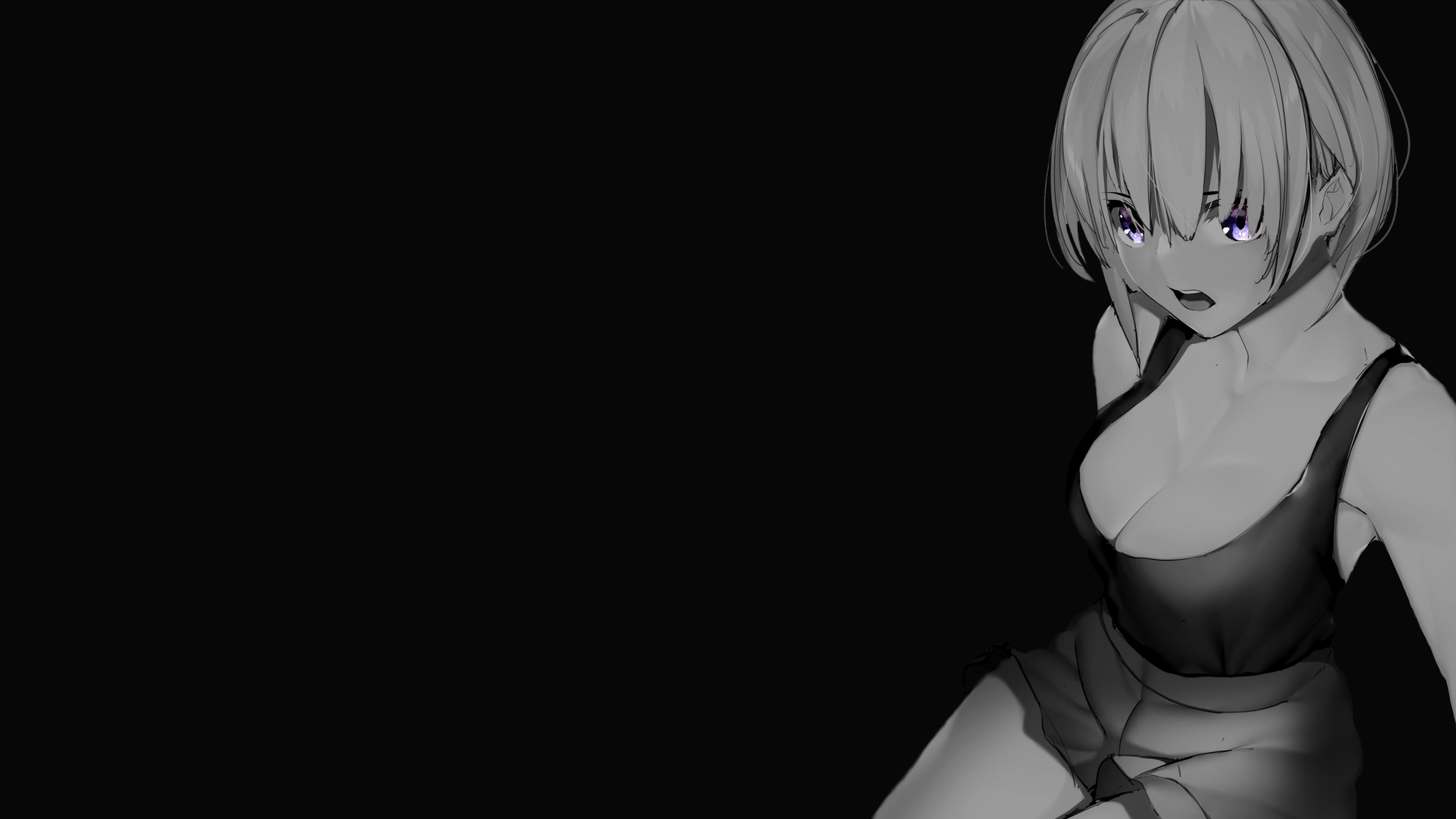 Anime girl with purple eyes on black background HD Wallpaper