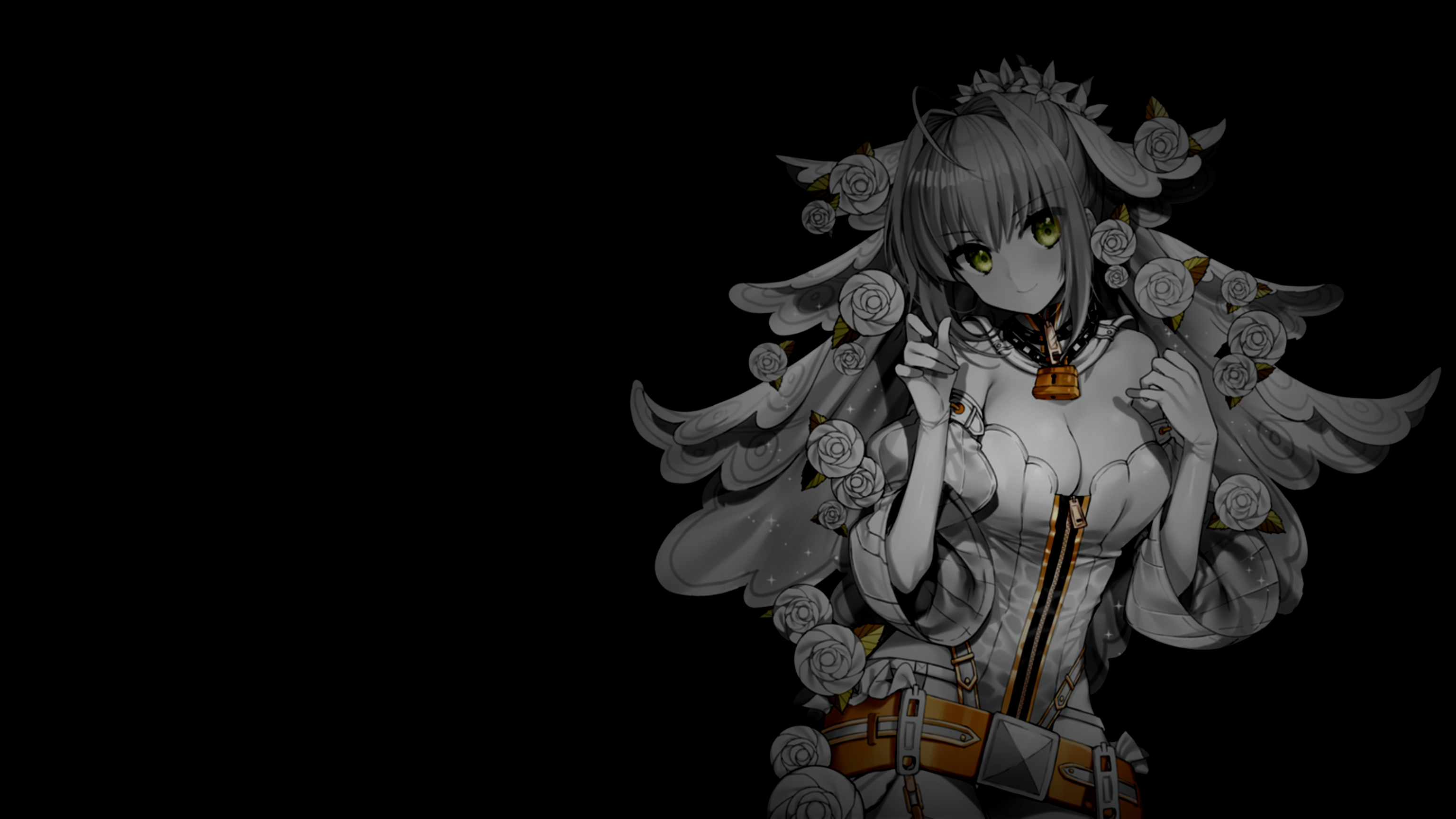 Fate series character with roses and selective coloring HD Wallpaper