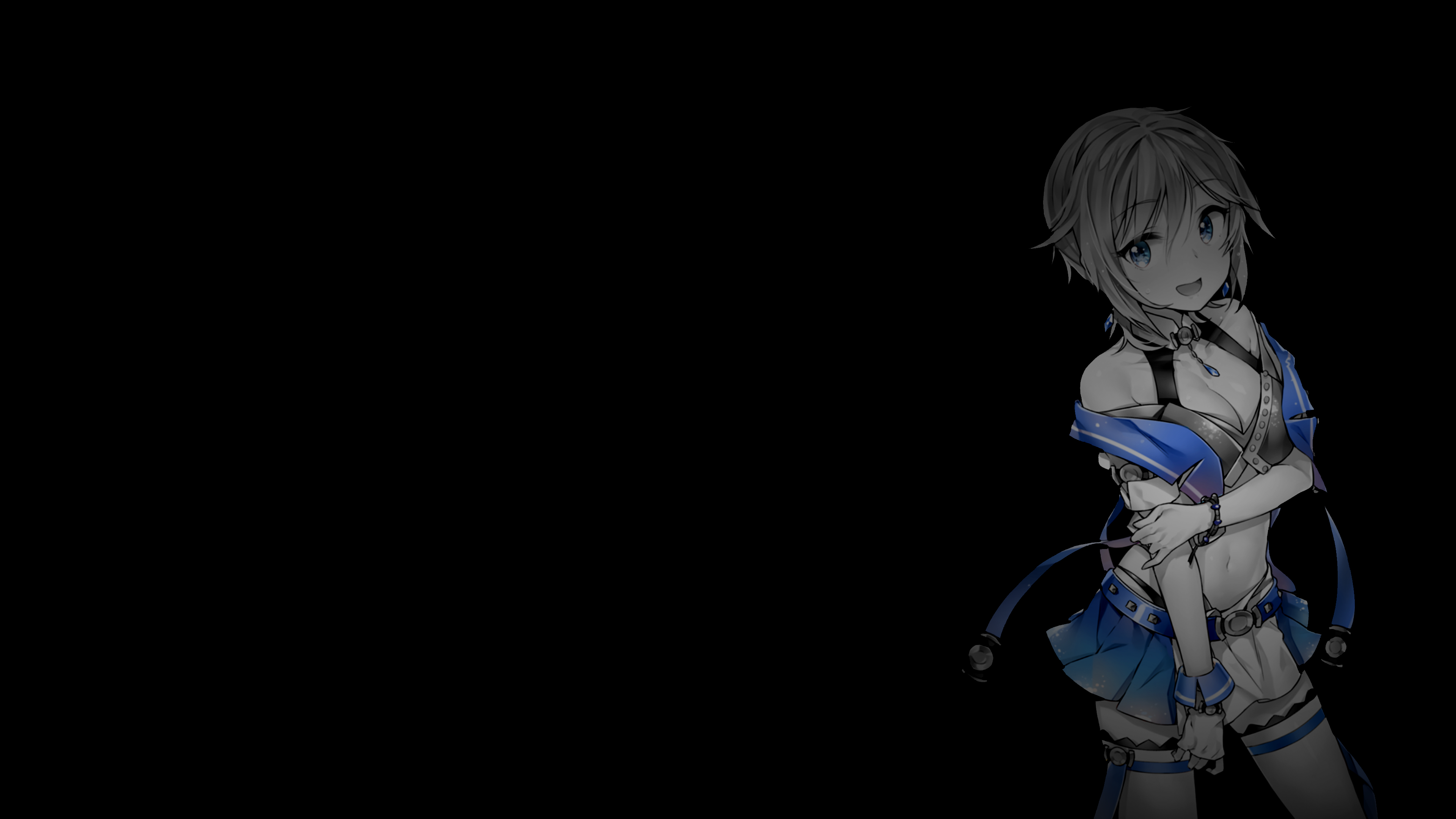 Anime girl with blue accents on black background HD Wallpaper