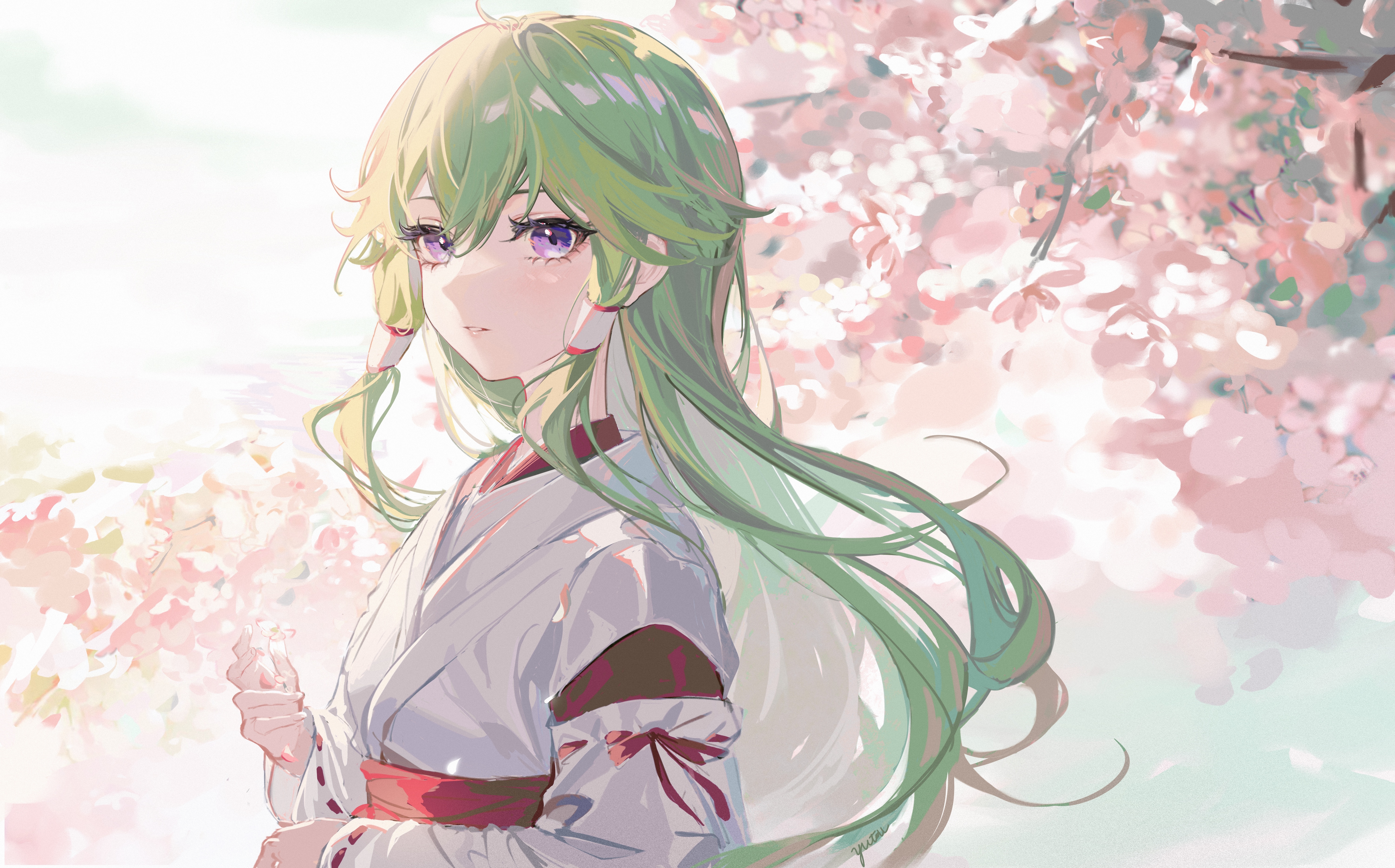 Kuki Shinobu fan art with cherry blossoms HD Wallpaper