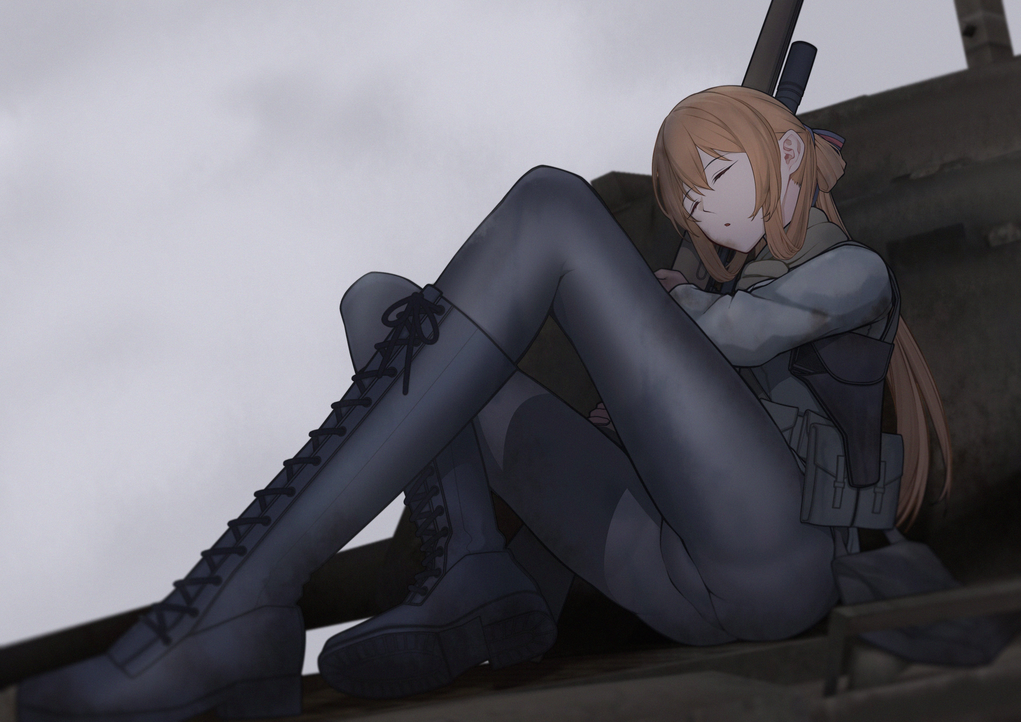 Springfield sleeping with a rifle, Girls Frontline fan art HD Wallpaper
