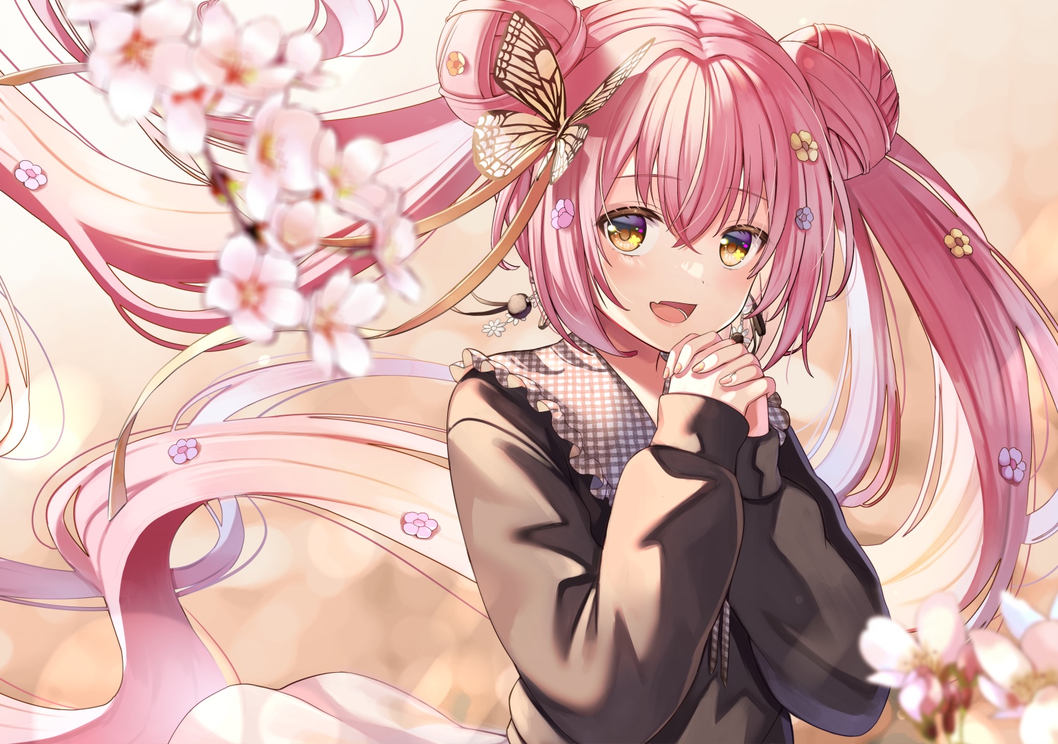Yuuka Nonoko with pink hair and butterfly hair clip HD Wallpaper