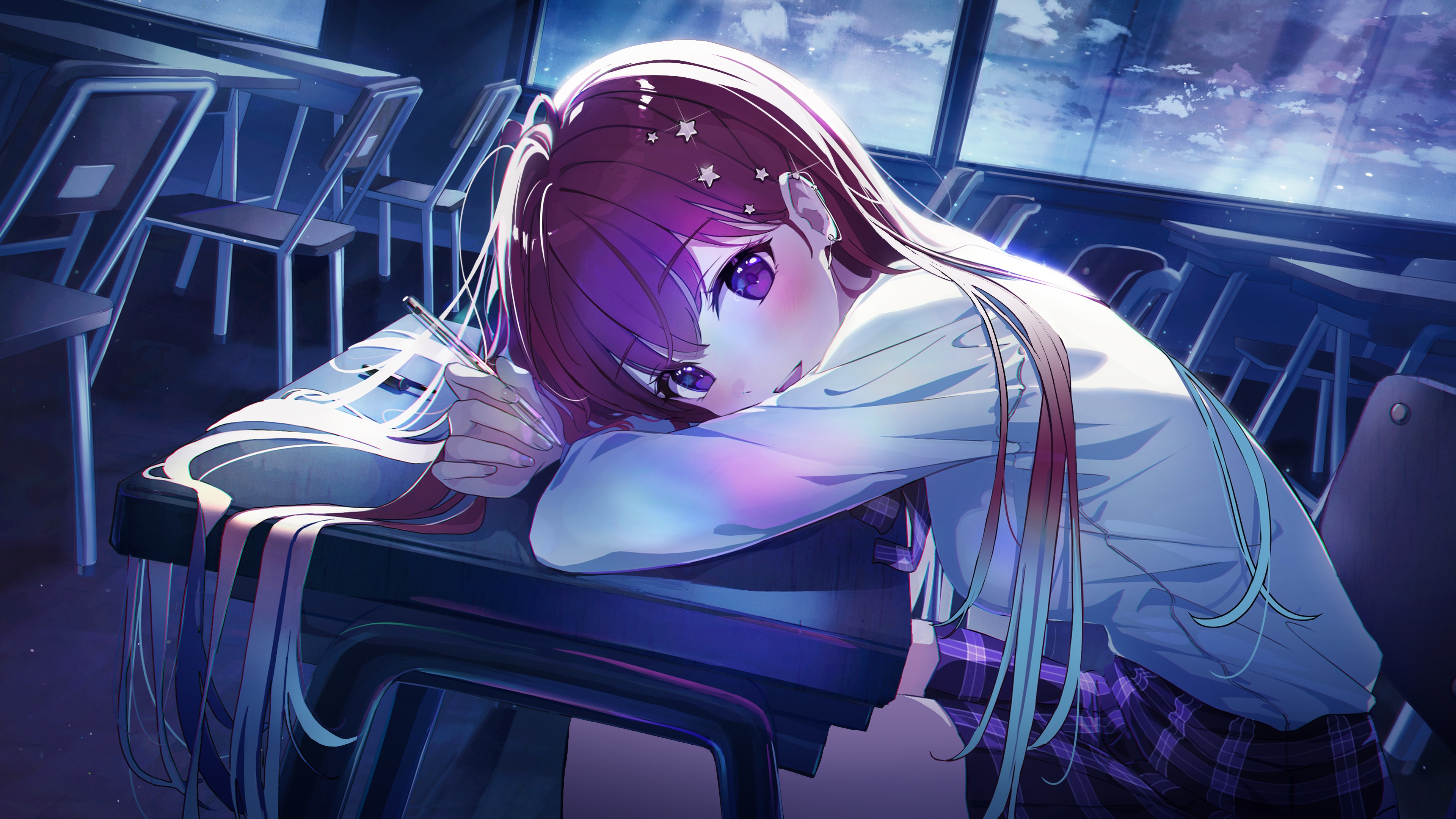4K Eumi in a classroom at night HD Wallpaper