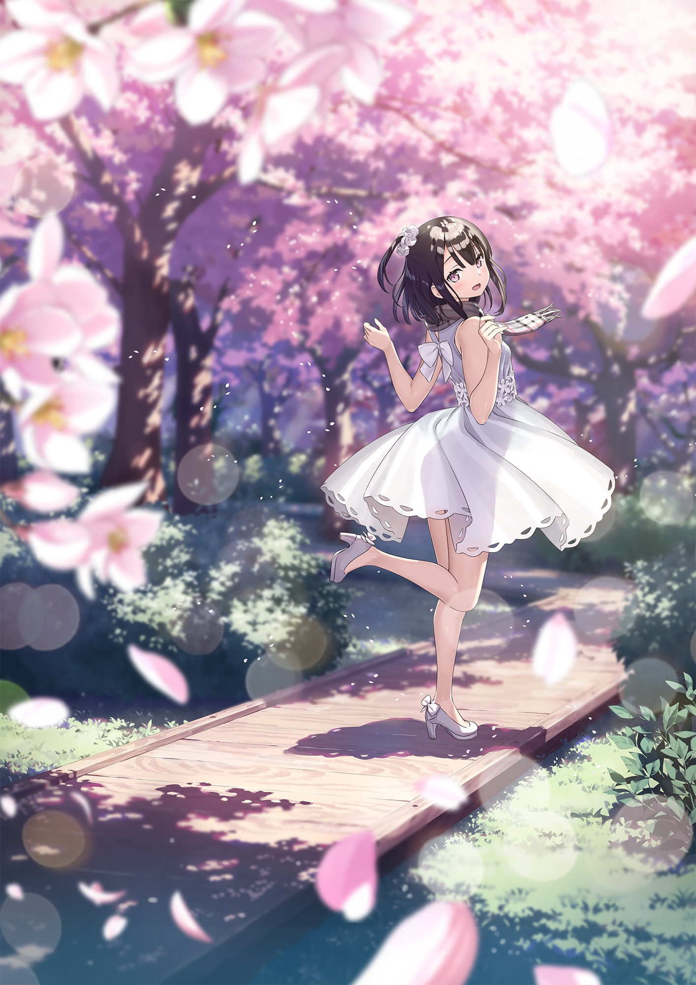 Shizuku by Kantoku with cherry blossoms and petals HD Phone Wallpaper