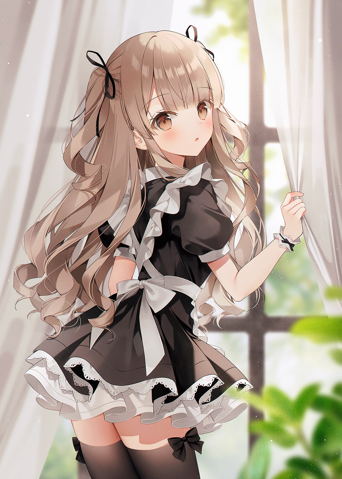Maid outfit girl with long brown hair HD Phone Wallpaper