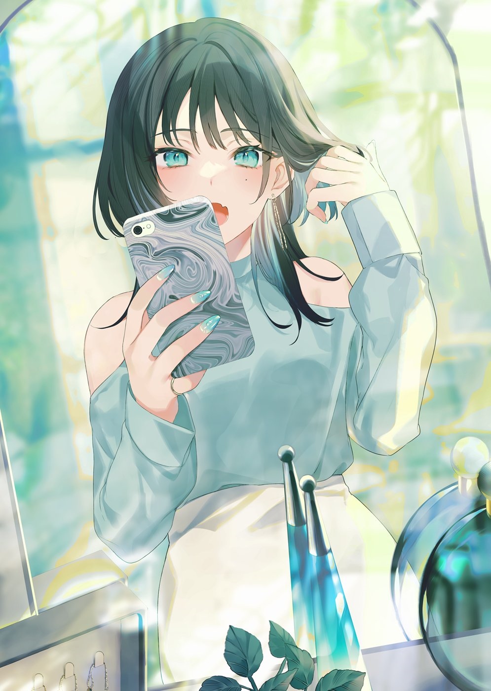 Girl with blue eyes taking a selfie with a phone HD Phone Wallpaper