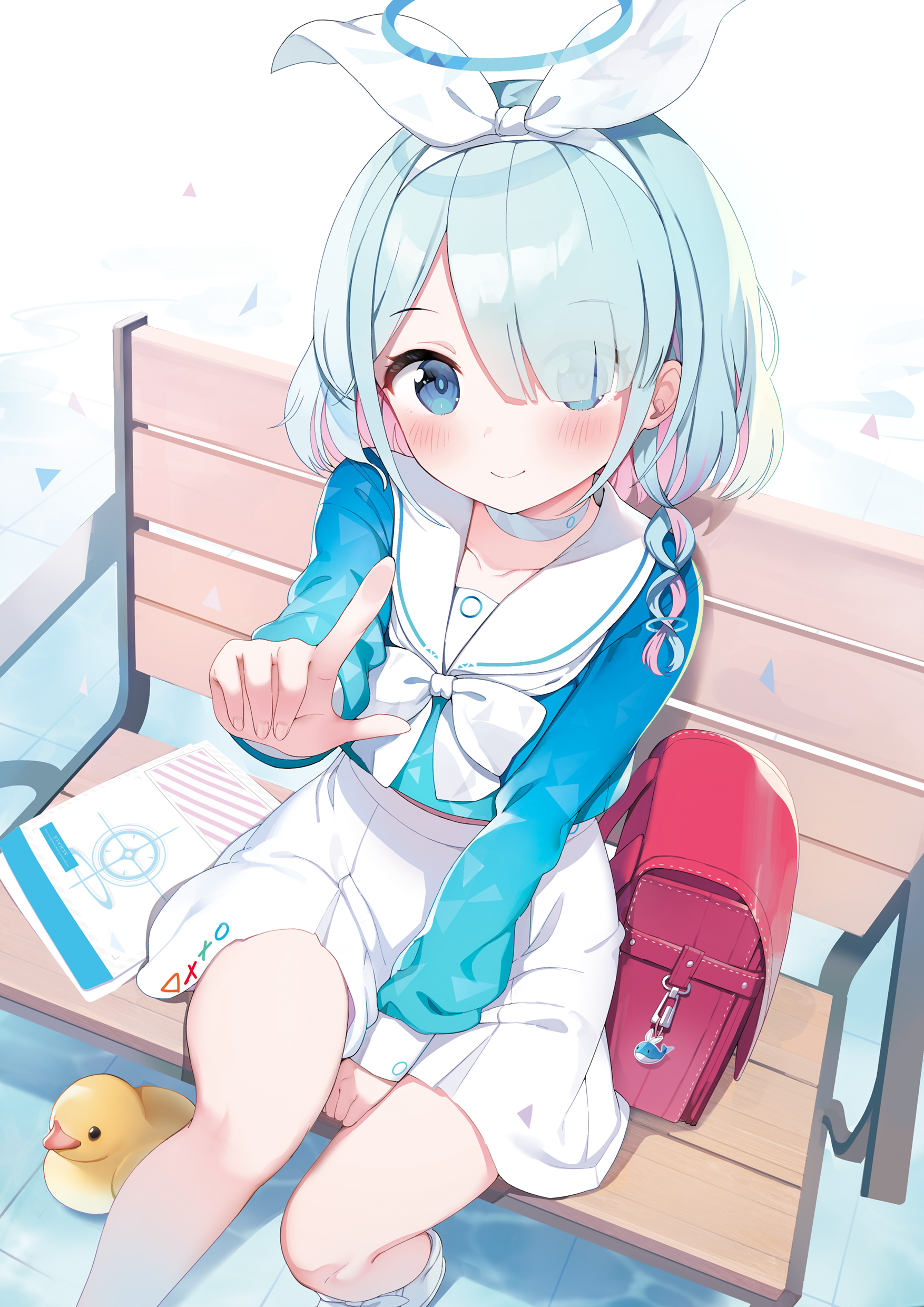 Arona from Blue Archive sitting on a bench HD Phone Wallpaper