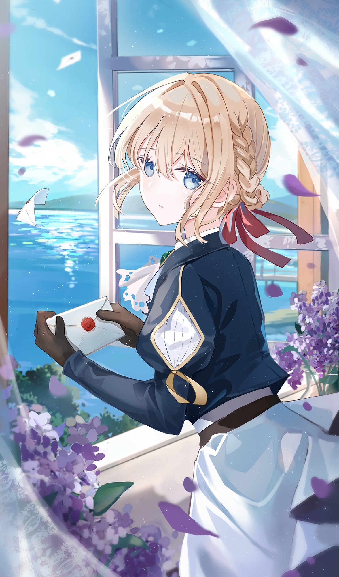 Violet Evergarden holding a letter by the window HD Phone Wallpaper