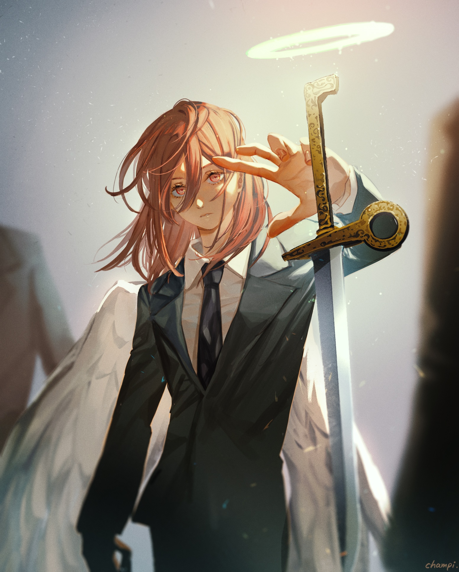 Makima with a sword and wings HD Phone Wallpaper