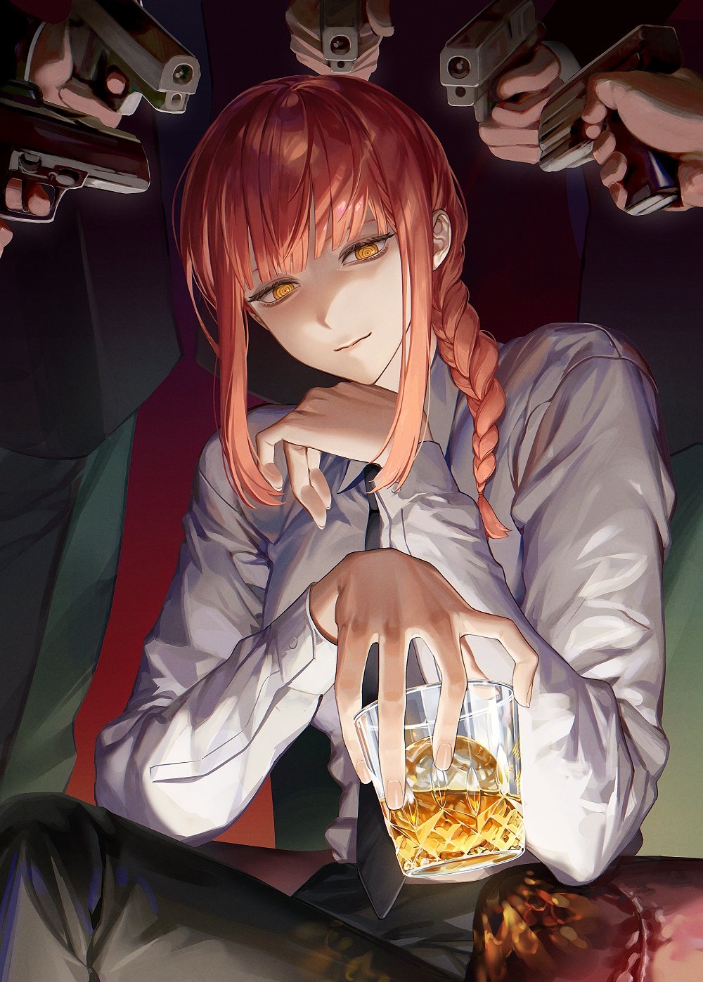 Makima from Chainsaw Man holding a drink HD Phone Wallpaper