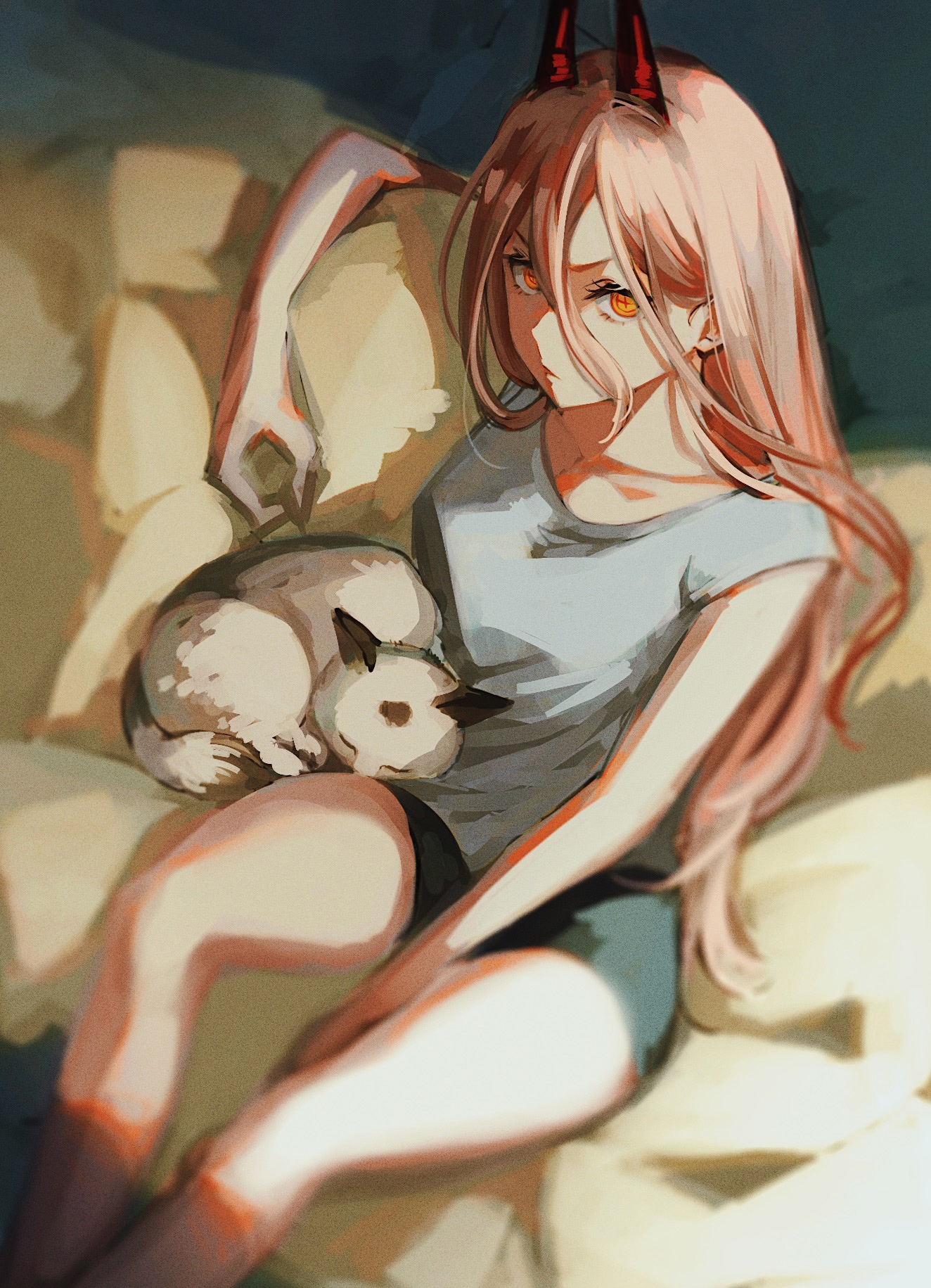 Power from Chainsaw Man with a cat HD Phone Wallpaper