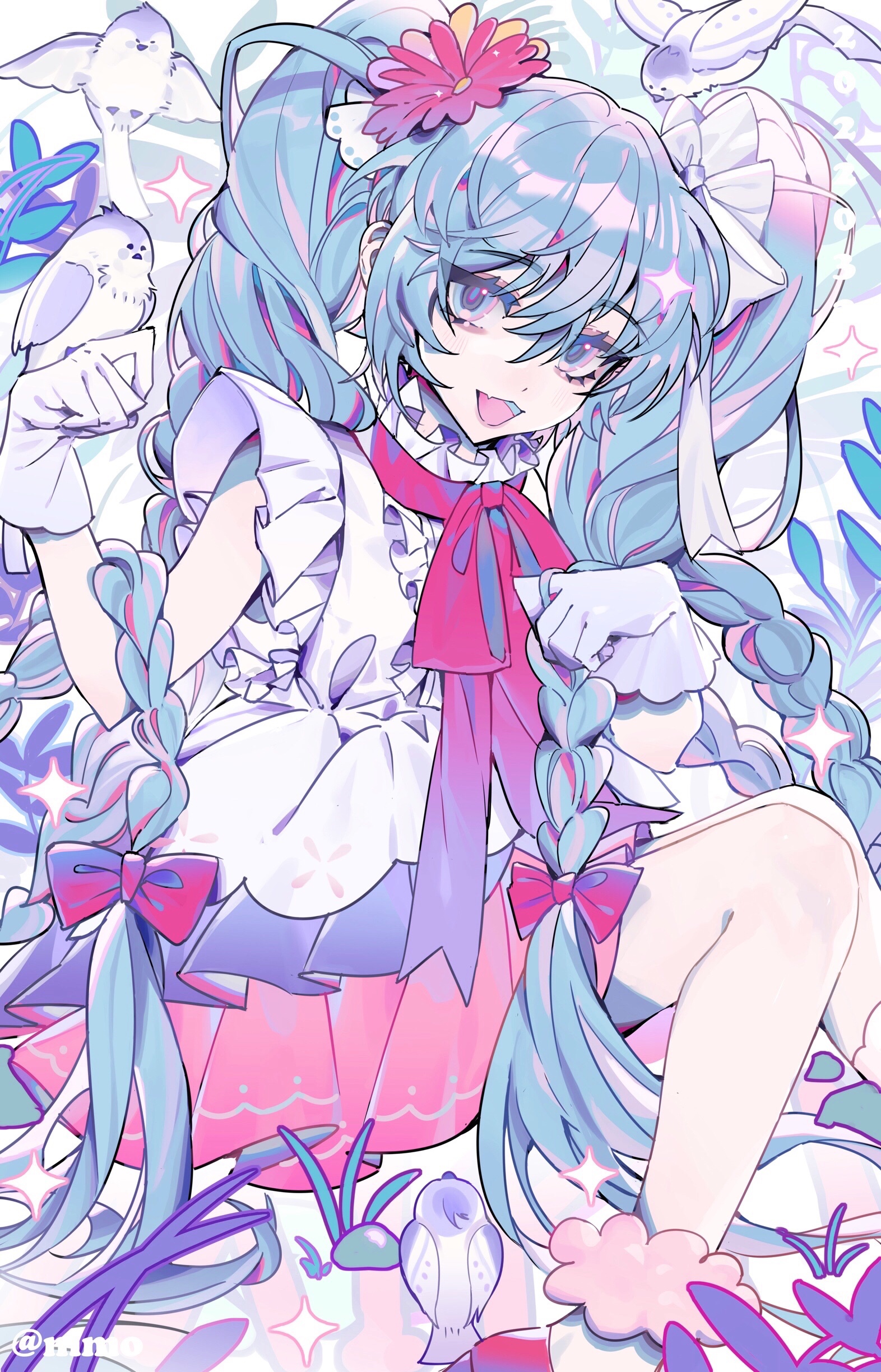 Hatsune Miku with blue hair and birds HD Phone Wallpaper
