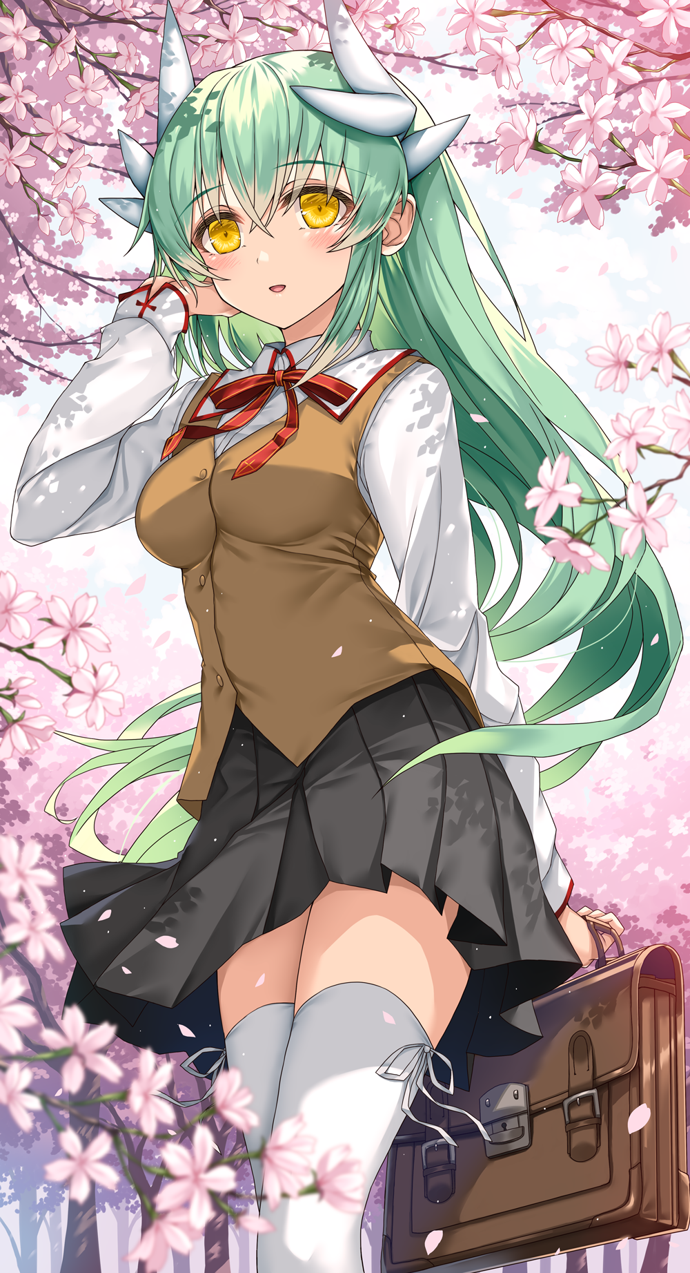 Kiyohime from Fate/Grand Order with green hair and horns HD Phone Wallpaper