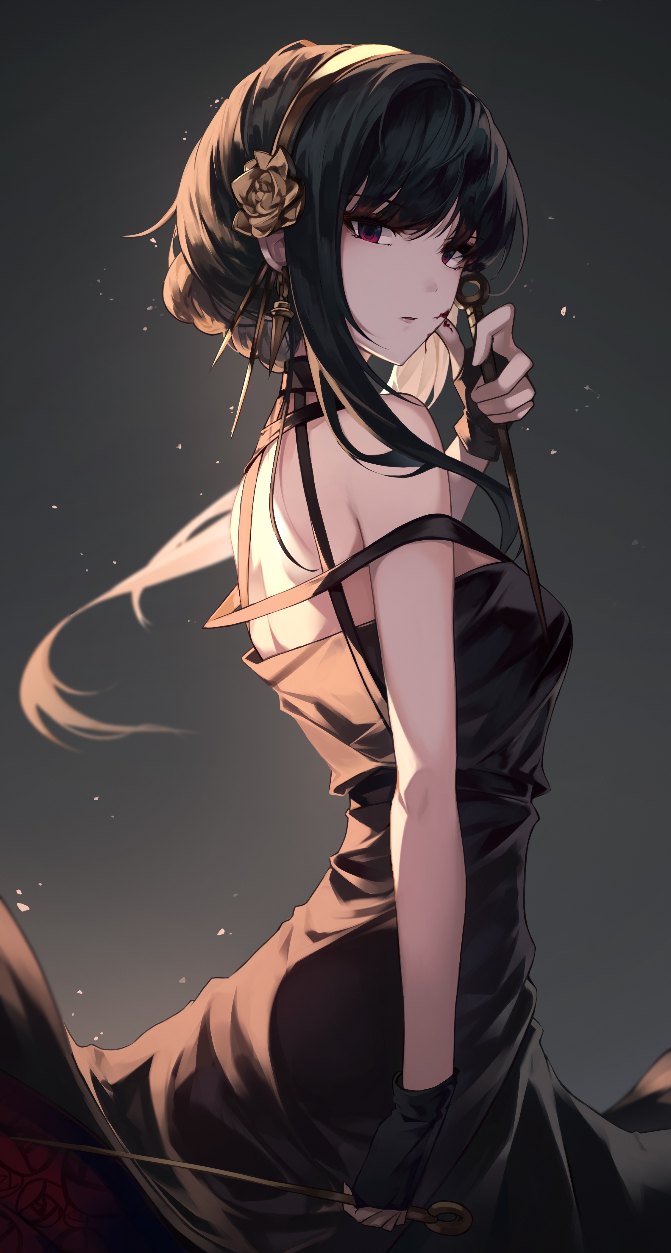 Yor Forger in a black dress from Spy x Family HD Phone Wallpaper