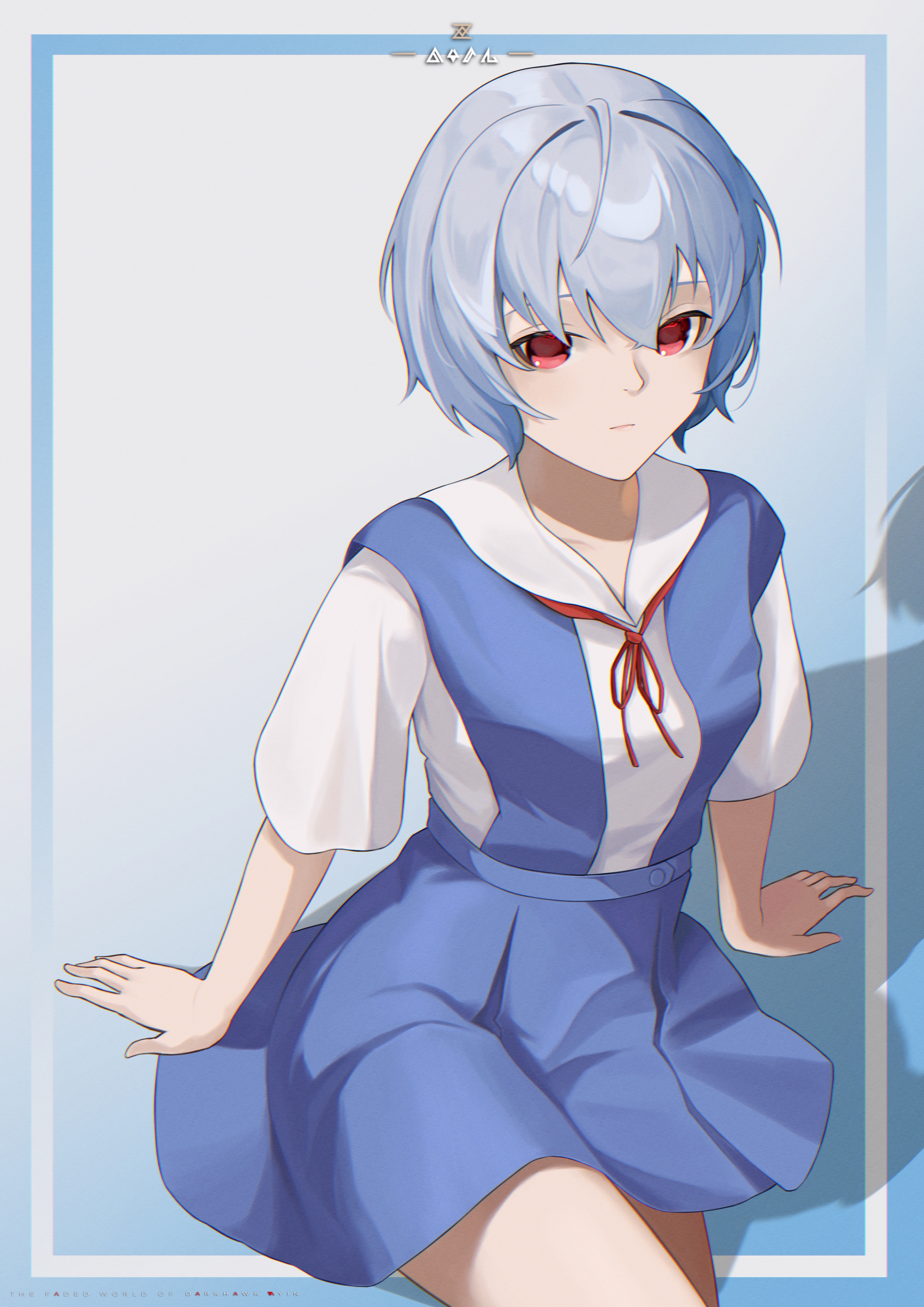 Ayanami Rei from Neon Genesis Evangelion School Uniform Fan Art HD Phone Wallpaper