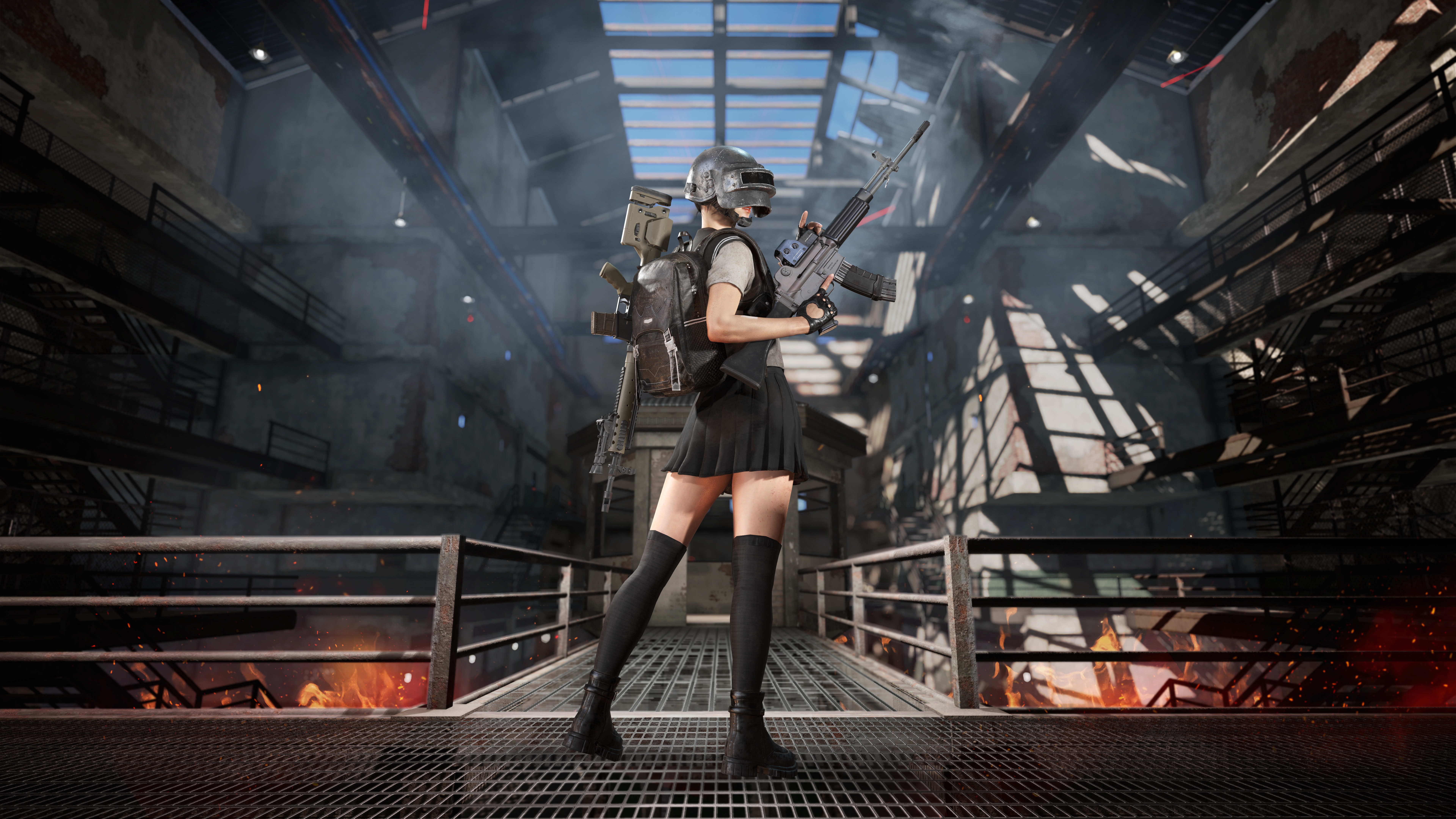 PUBG girl with guns in school uniform HD Wallpaper
