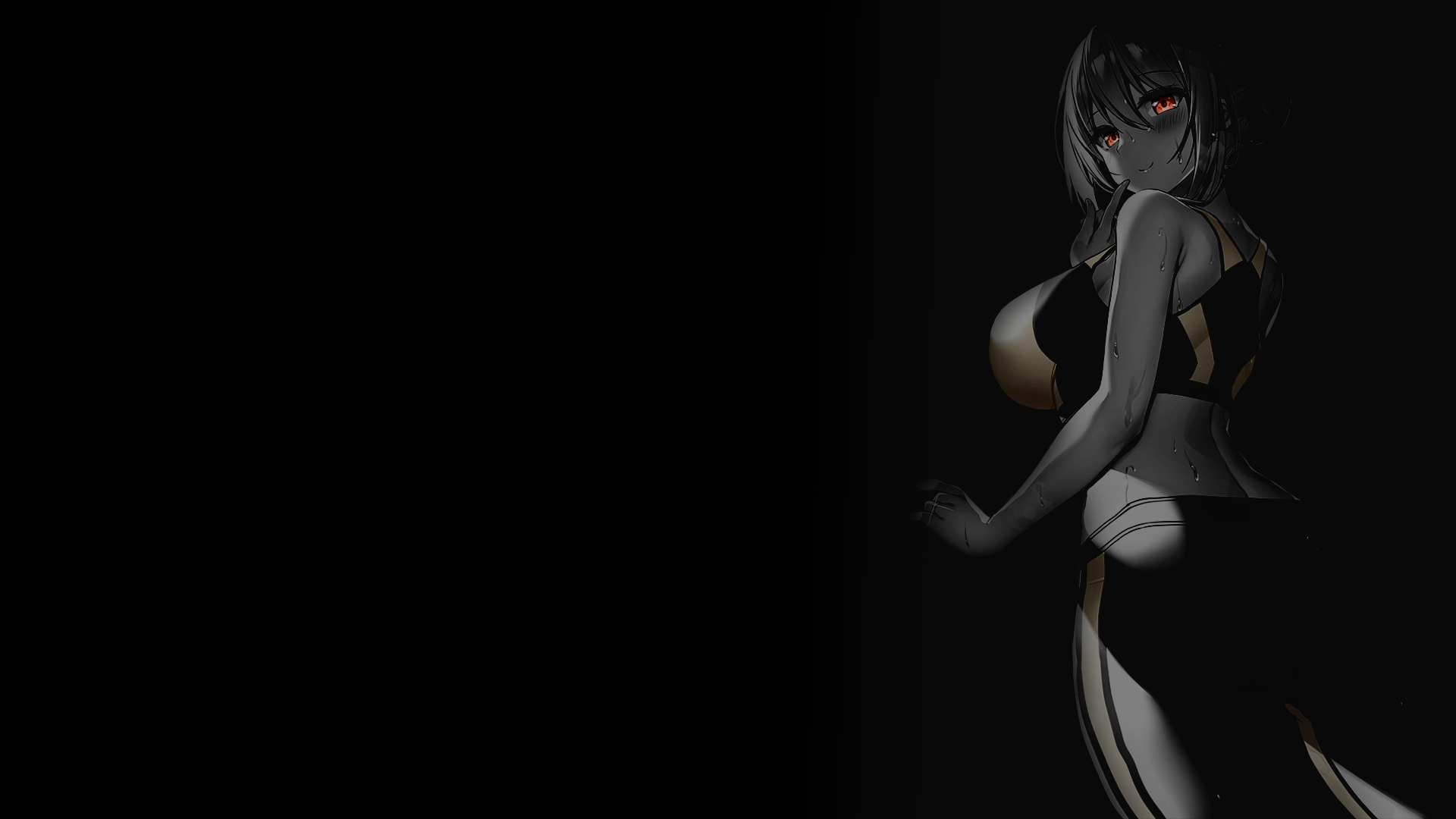 Anime girl with red eyes in black outfit HD Wallpaper