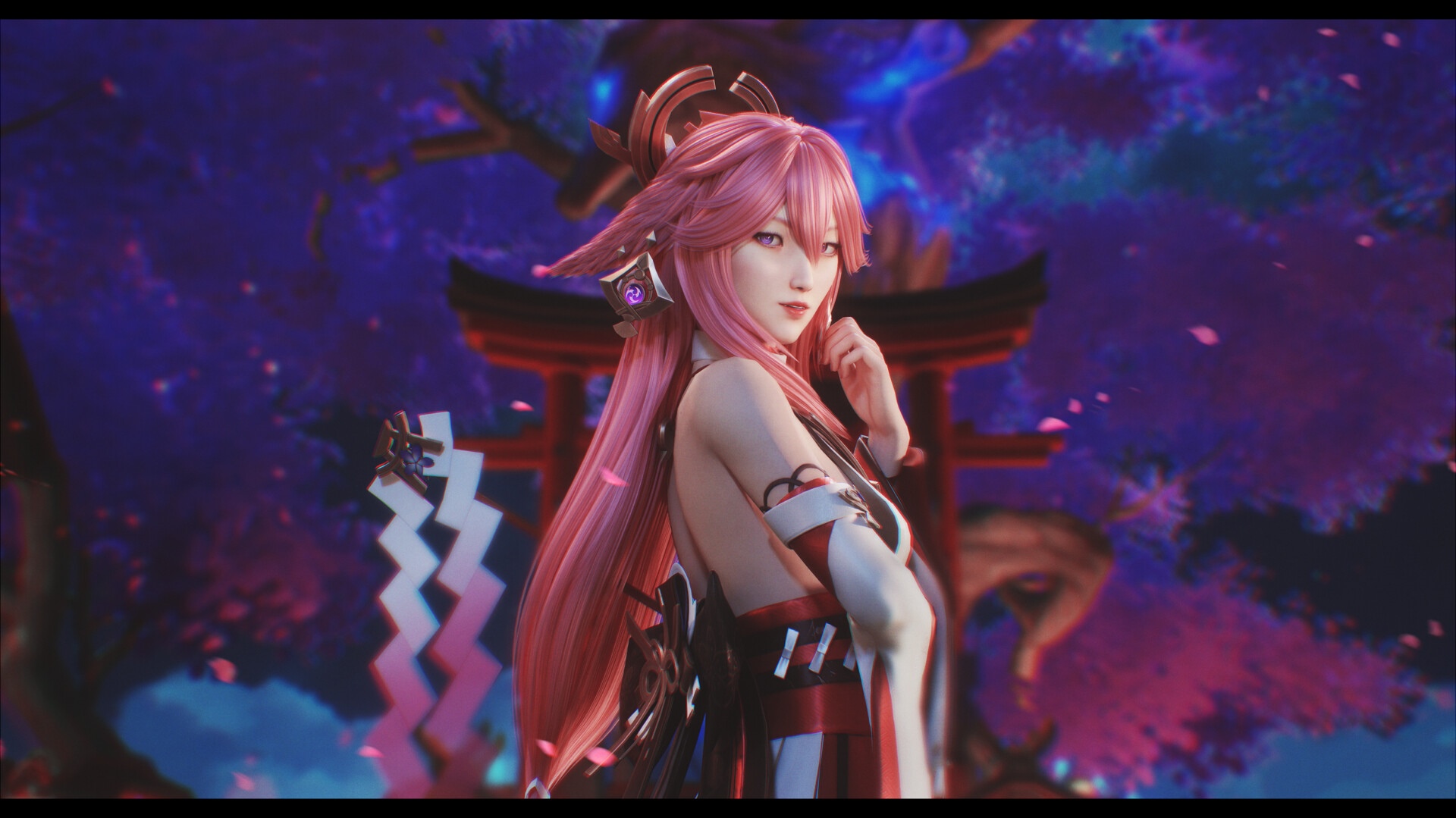 Yae Miko from Genshin Impact in a shrine setting HD Wallpaper