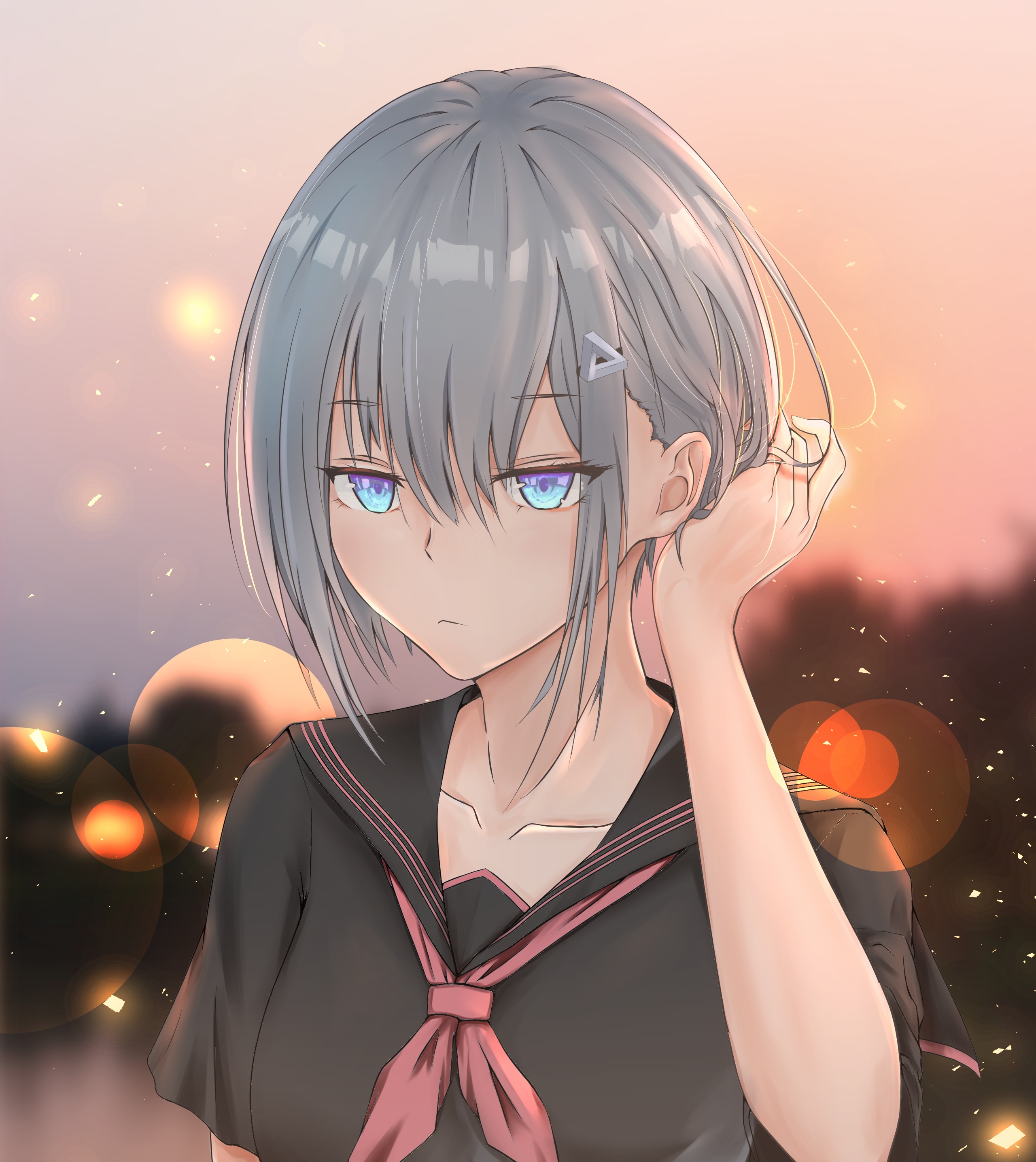 Anime girl with shoulder-length hair and aqua eyes HD Phone Wallpaper