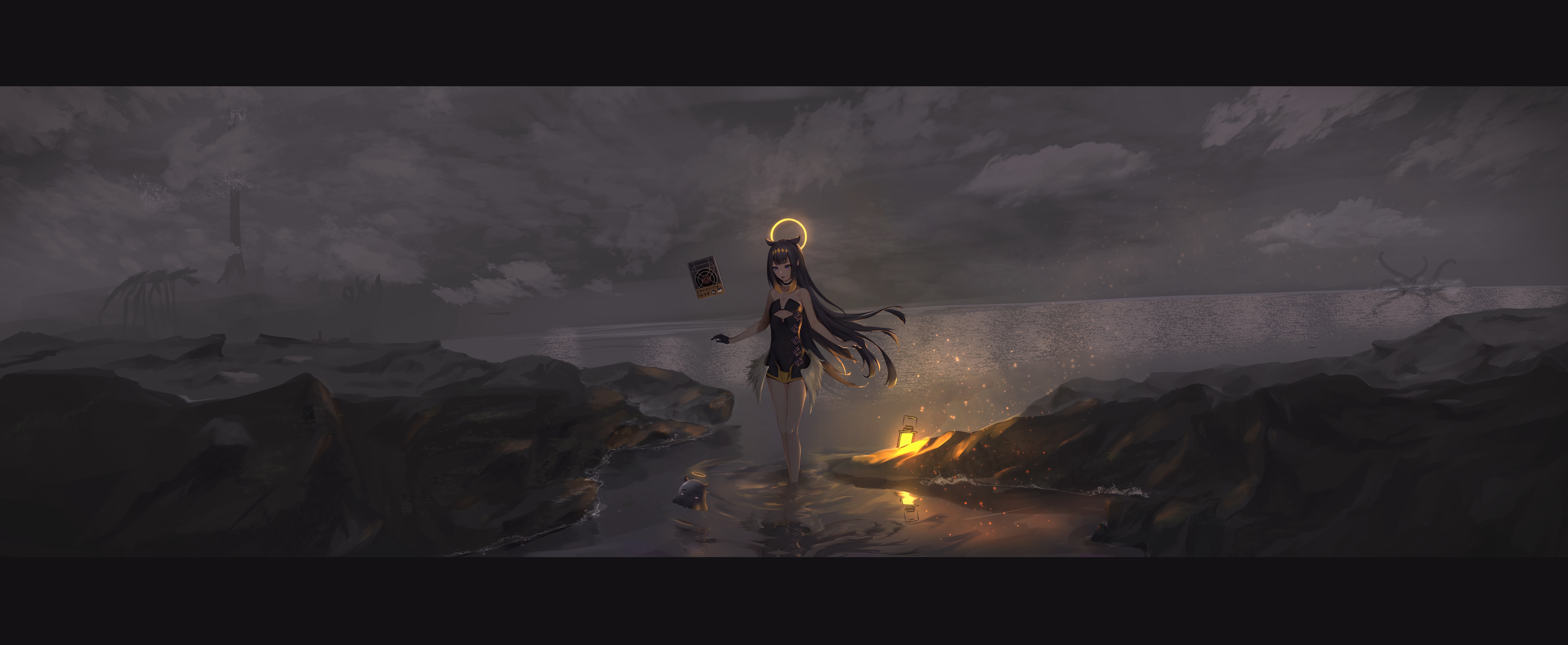4K Ninomae Inanis with a book and lantern HD Wallpaper