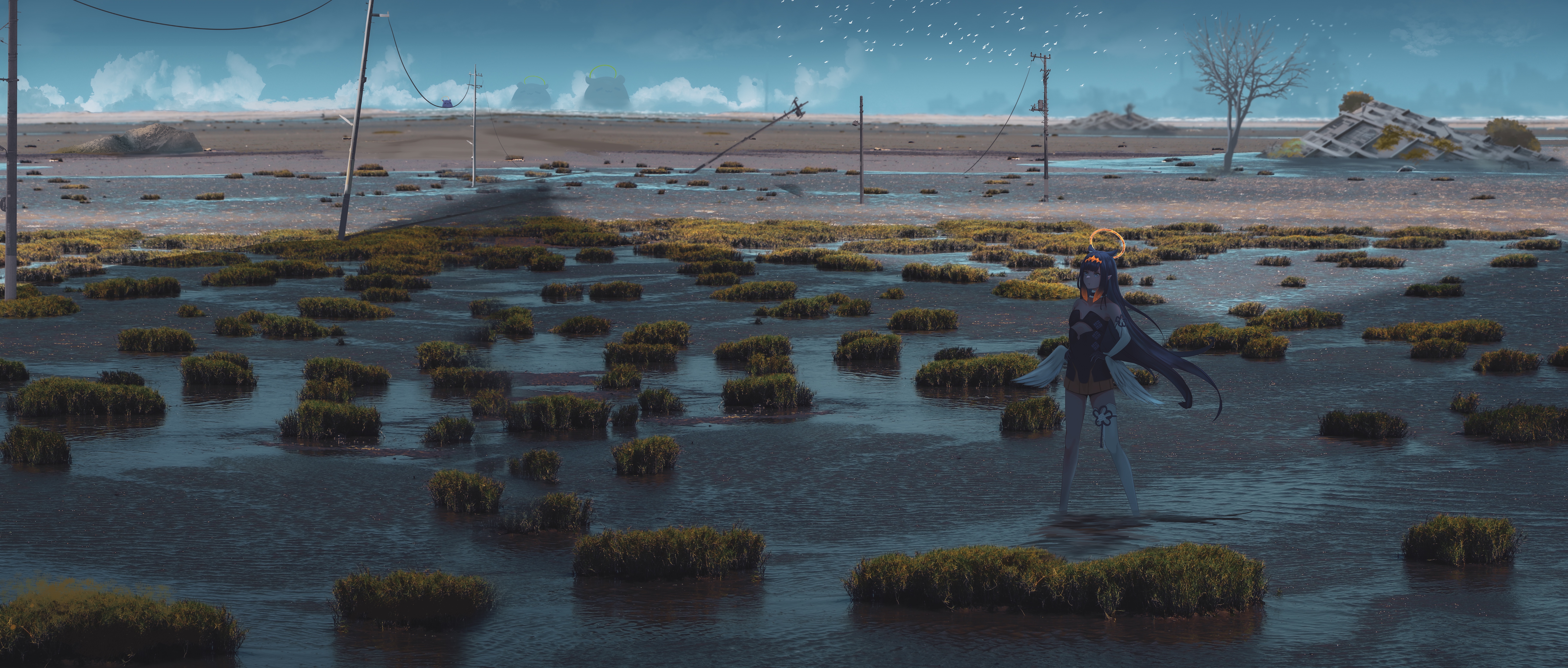 4K Ninomae Inanis in a flooded landscape HD Wallpaper