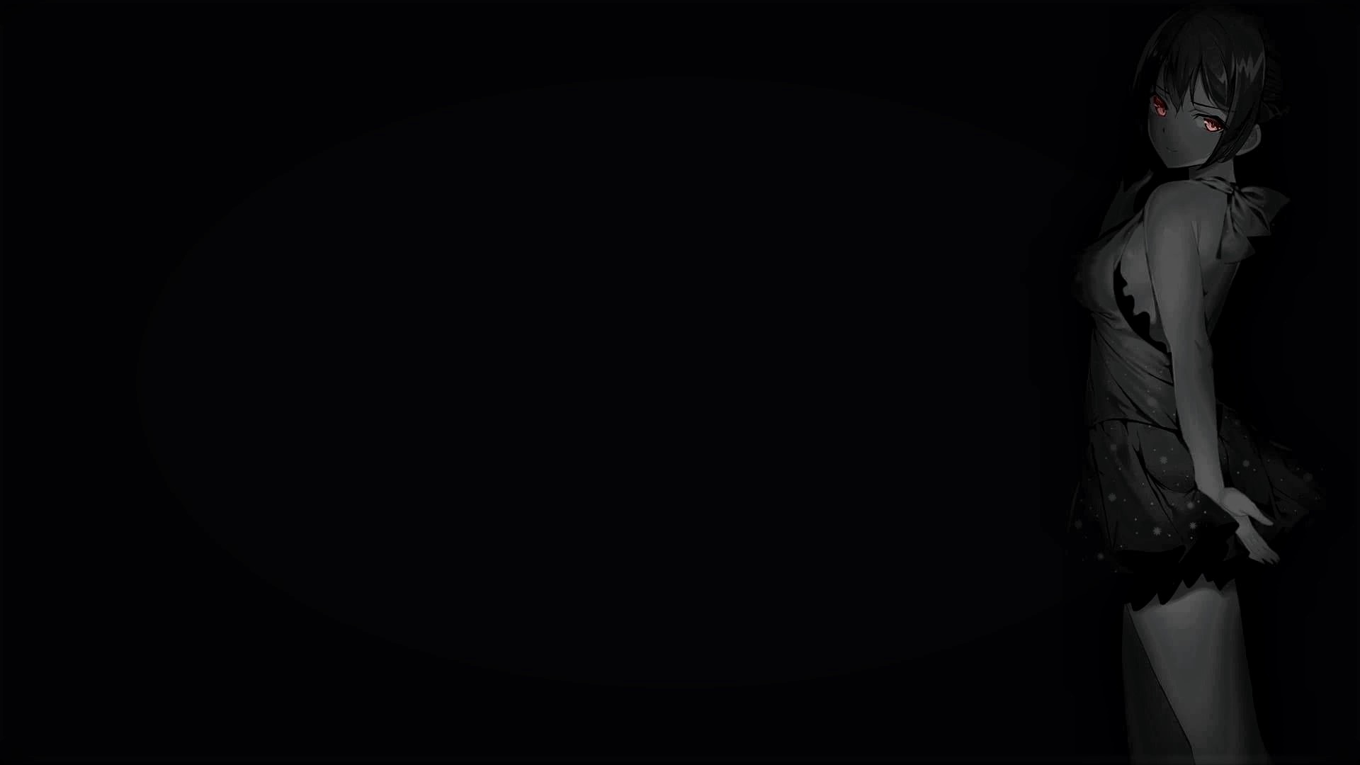 Anime girl with red eyes on black background HD Wallpaper