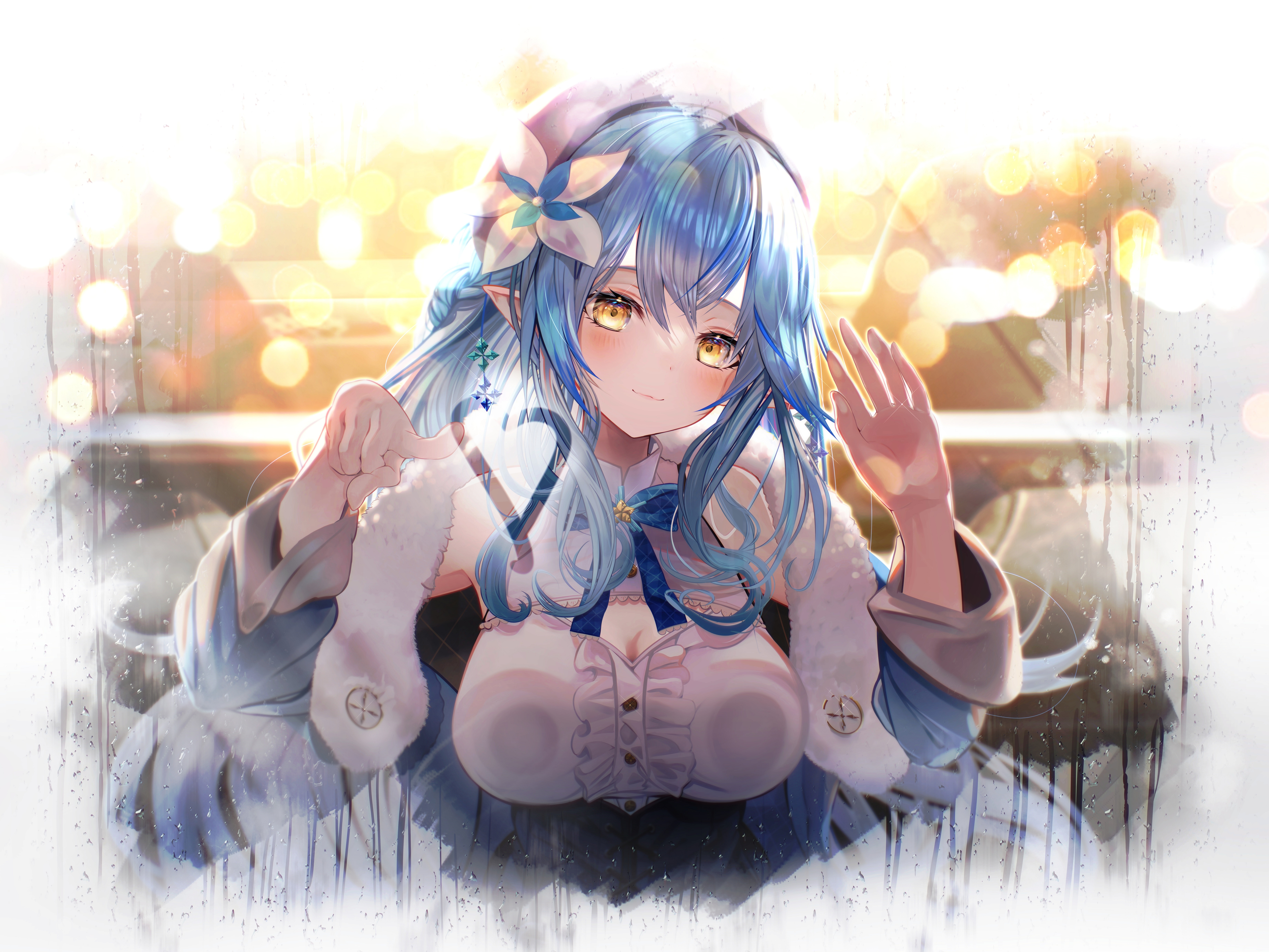 4K Yukihana Lamy with blue hair and yellow eyes HD Wallpaper