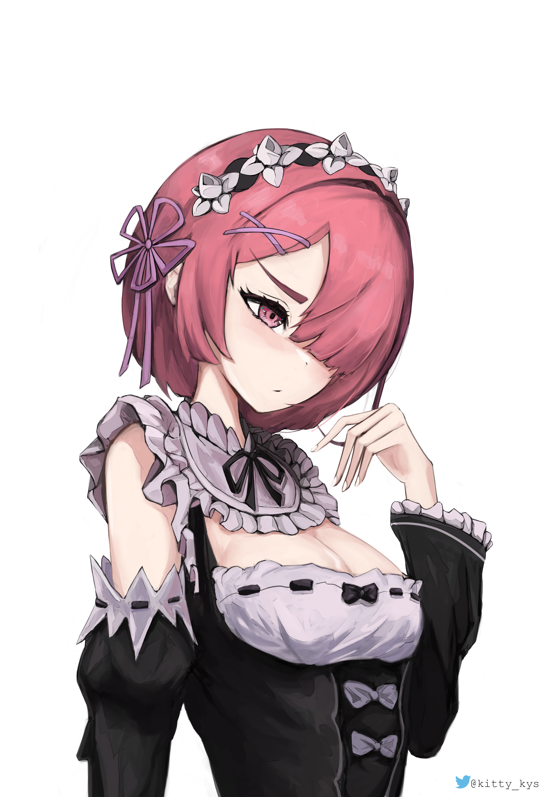 Ram from Re:Zero in a Maid Outfit HD Phone Wallpaper