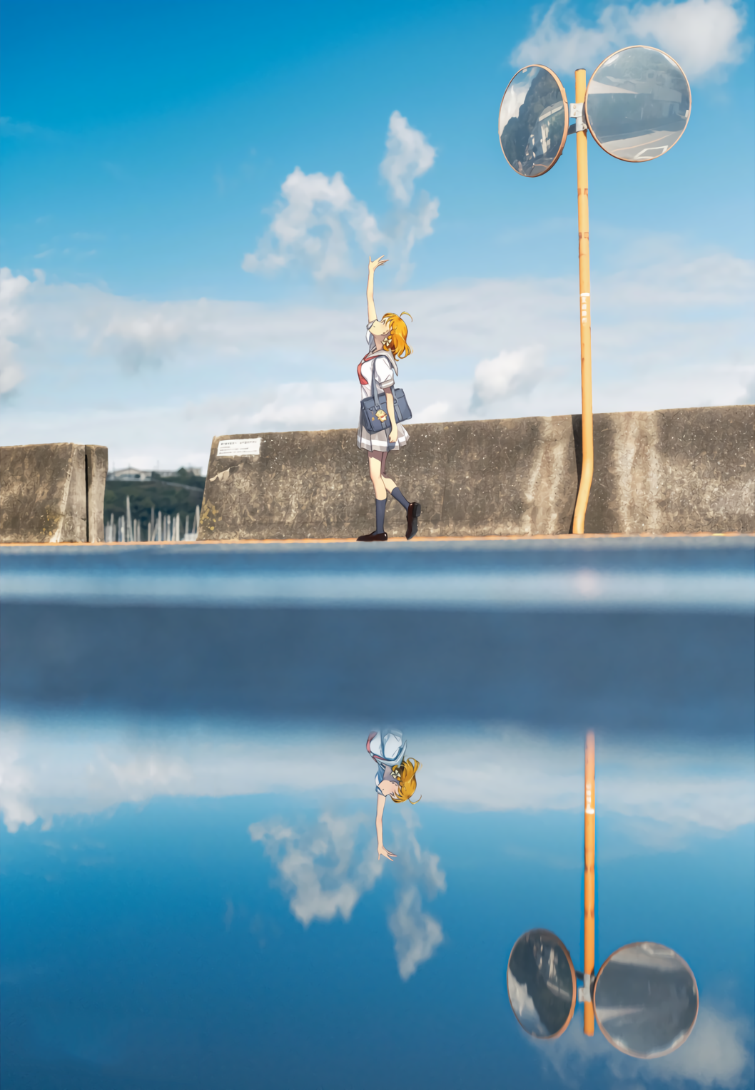 Takami Chika from Love Live! Sunshine reflected in water HD Phone Wallpaper