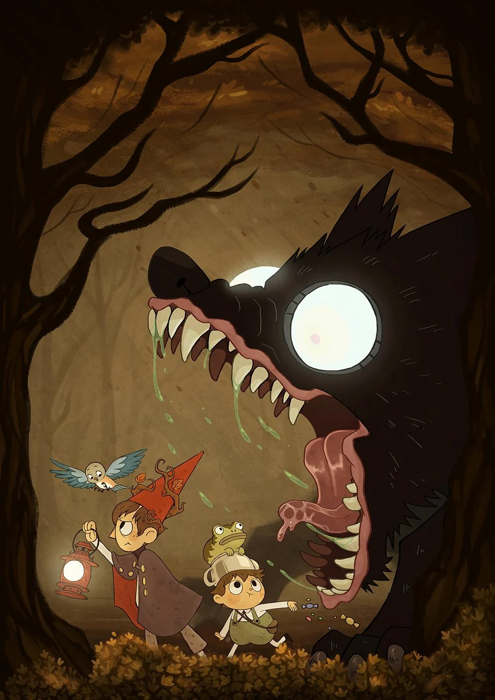Over the Garden Wall: Beast confronts children in forest HD Phone Wallpaper