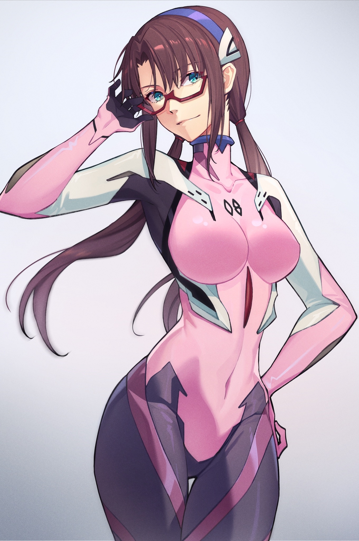 Makinami Mari Illustrious in a pink plugsuit with glasses HD Phone Wallpaper