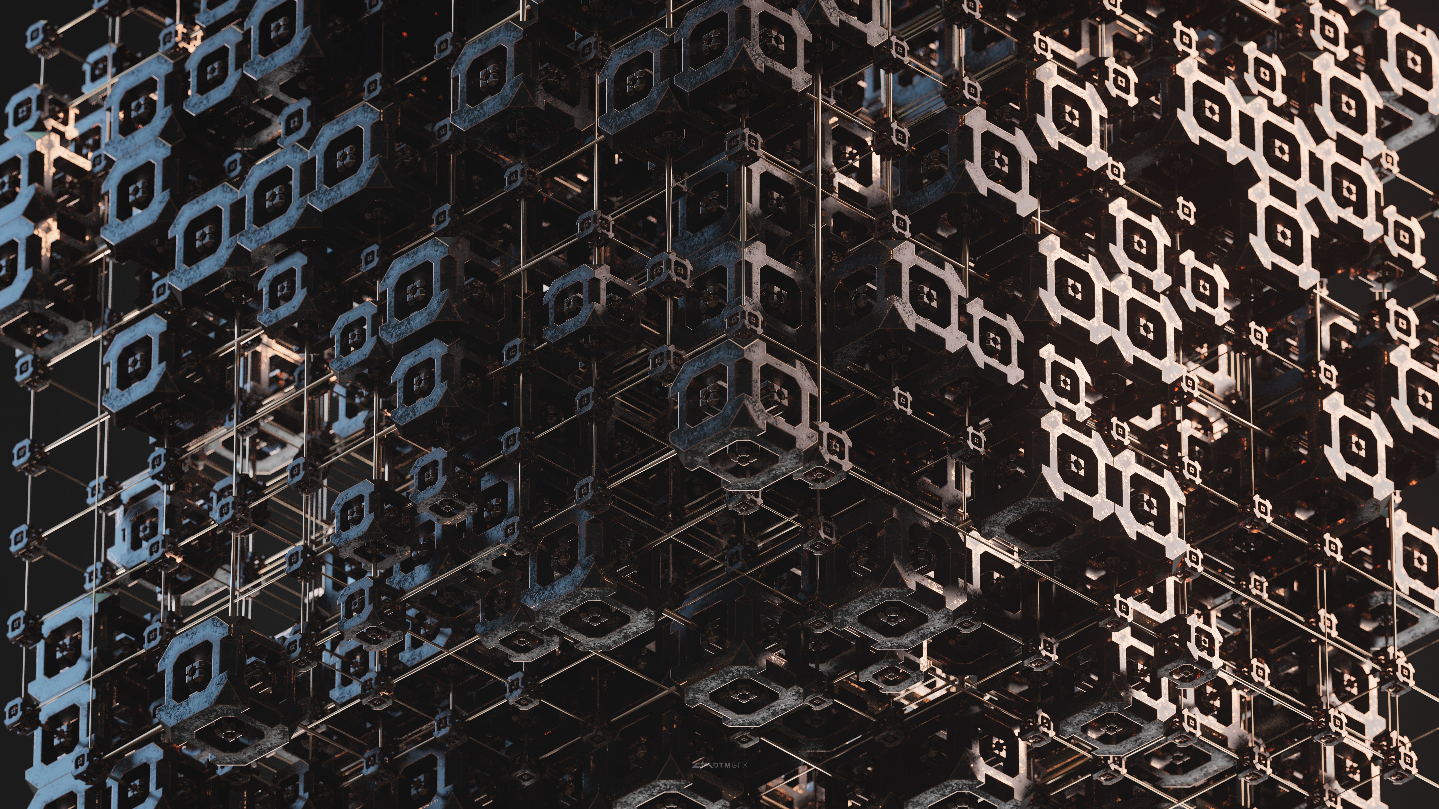 4K abstract geometric structure with metallic elements HD Wallpaper