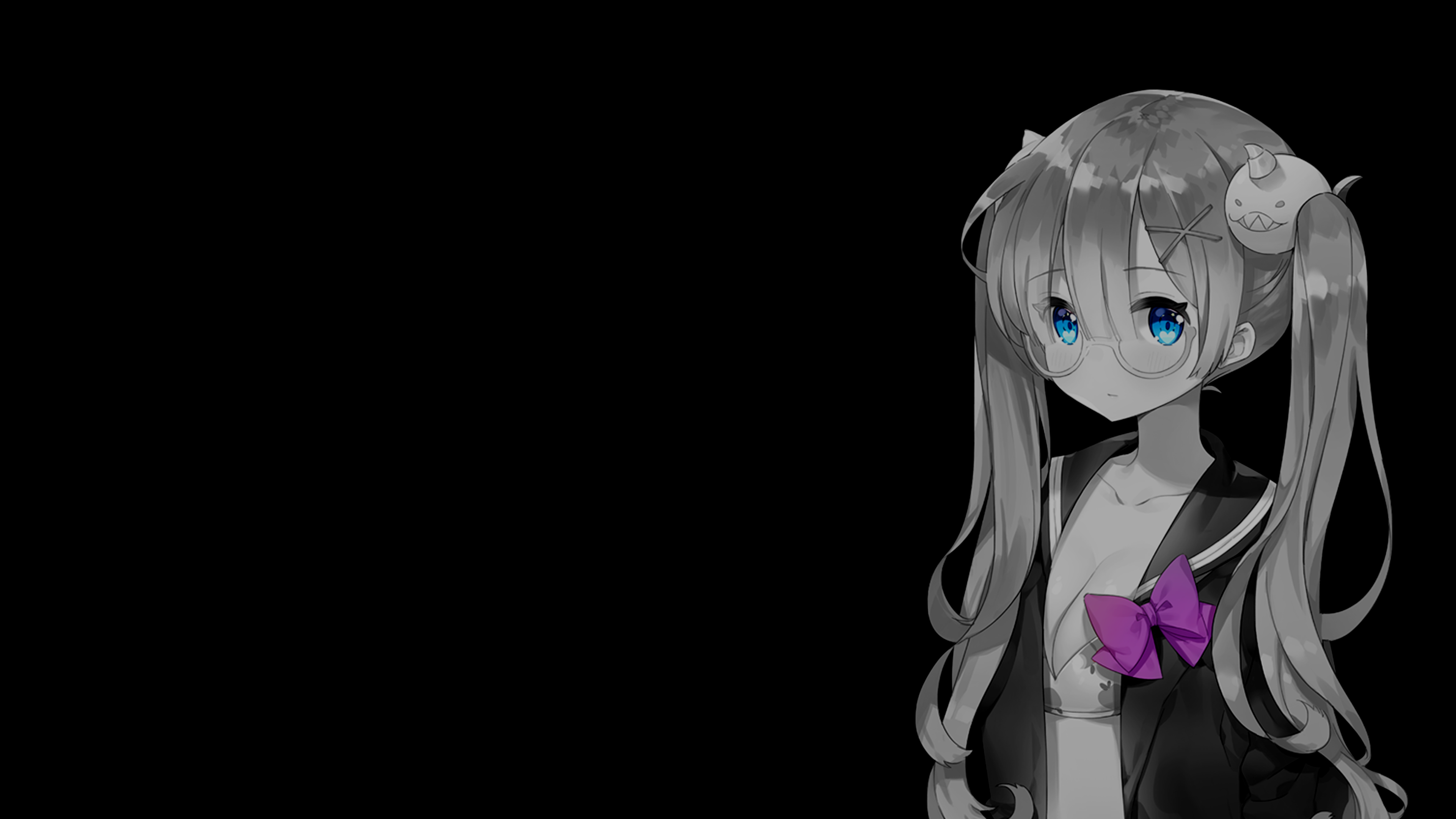 4K anime girl with glasses and purple bow HD Wallpaper