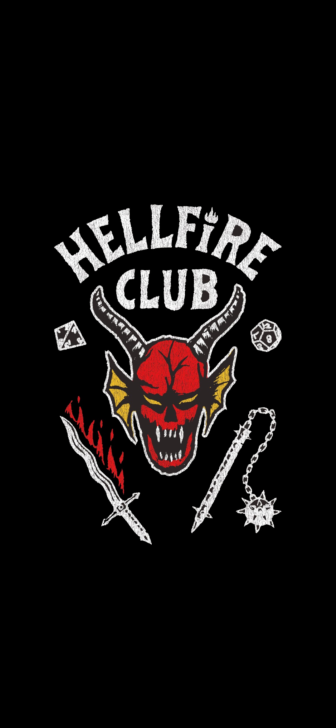 Hellfire Club logo with demon and weapons HD Phone Wallpaper