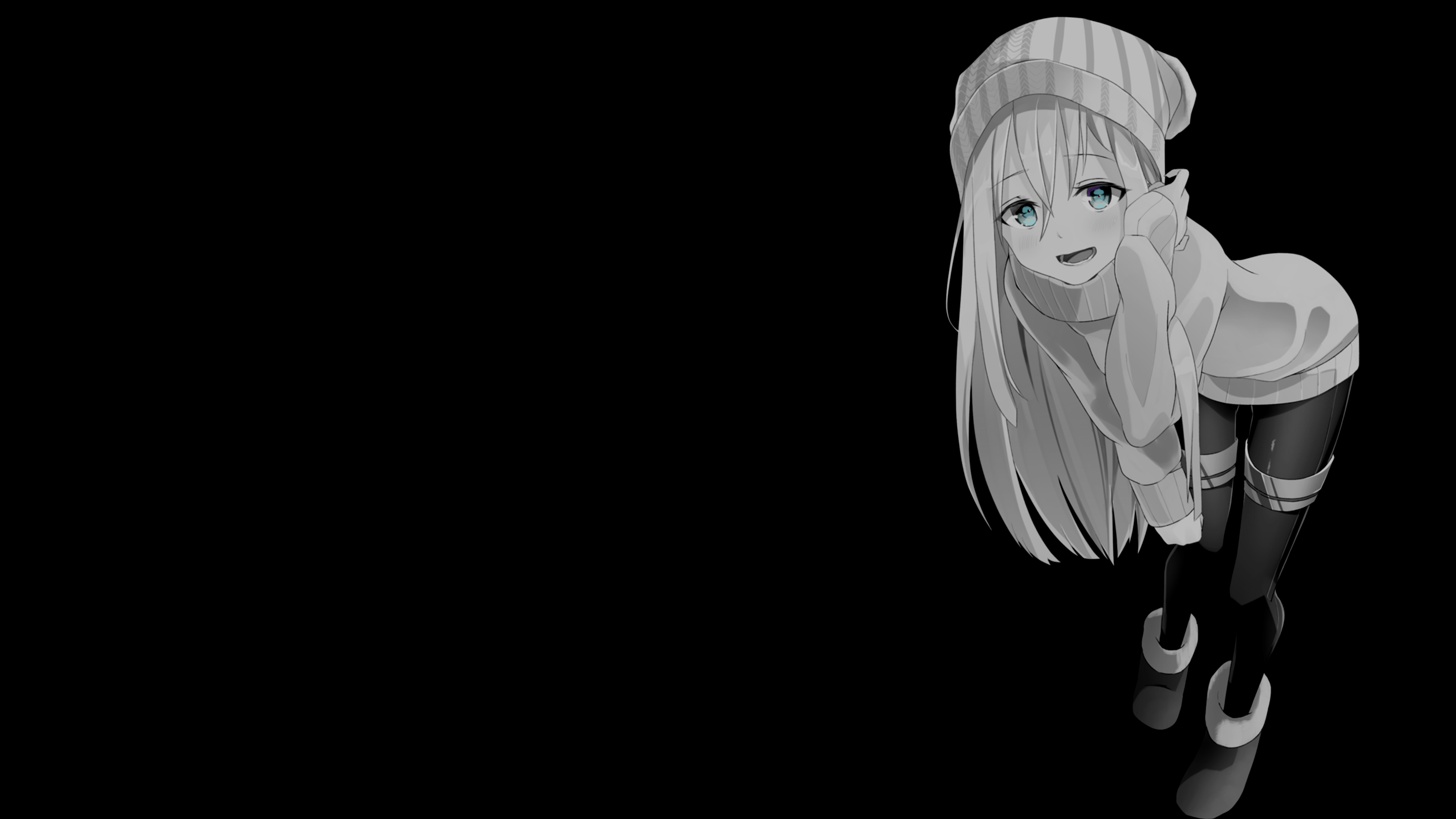 Anime girl with blue eyes wearing a hat and sweater HD Wallpaper