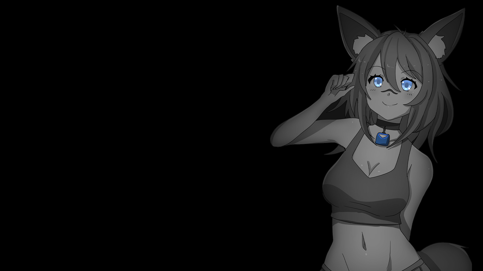 Fox girl with blue eyes and collar on black background HD Wallpaper