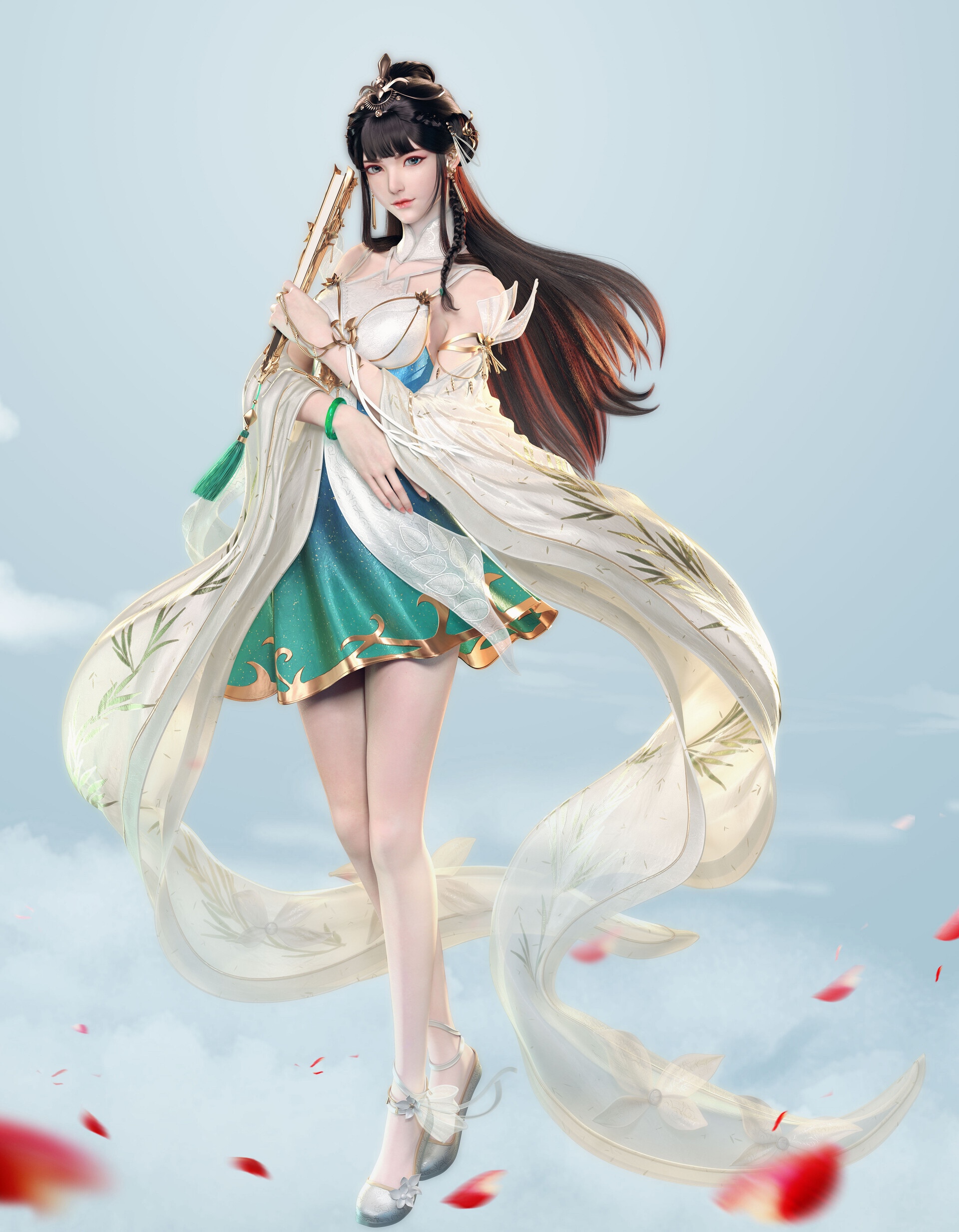 Fantasy girl with fan and flowing robes HD Phone Wallpaper