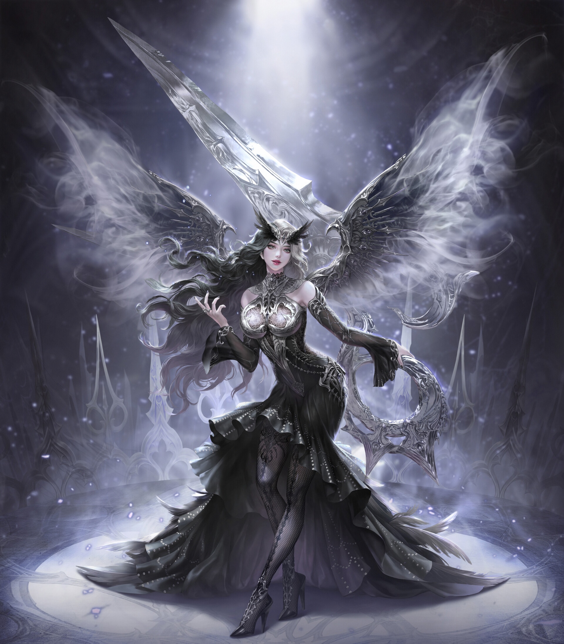 Fantasy girl with wings and sword HD Phone Wallpaper