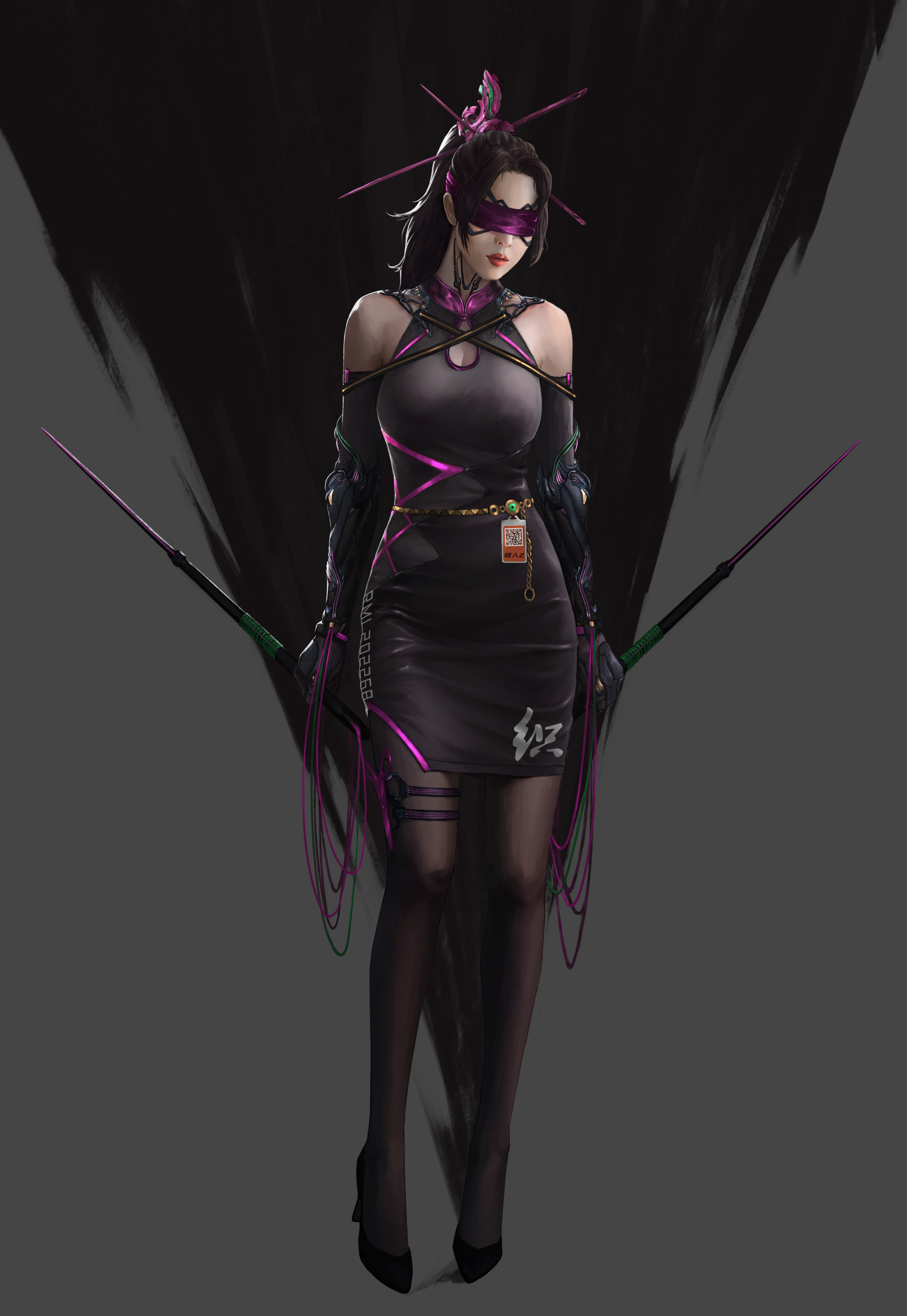 Woman in blindfold with swords HD Phone Wallpaper