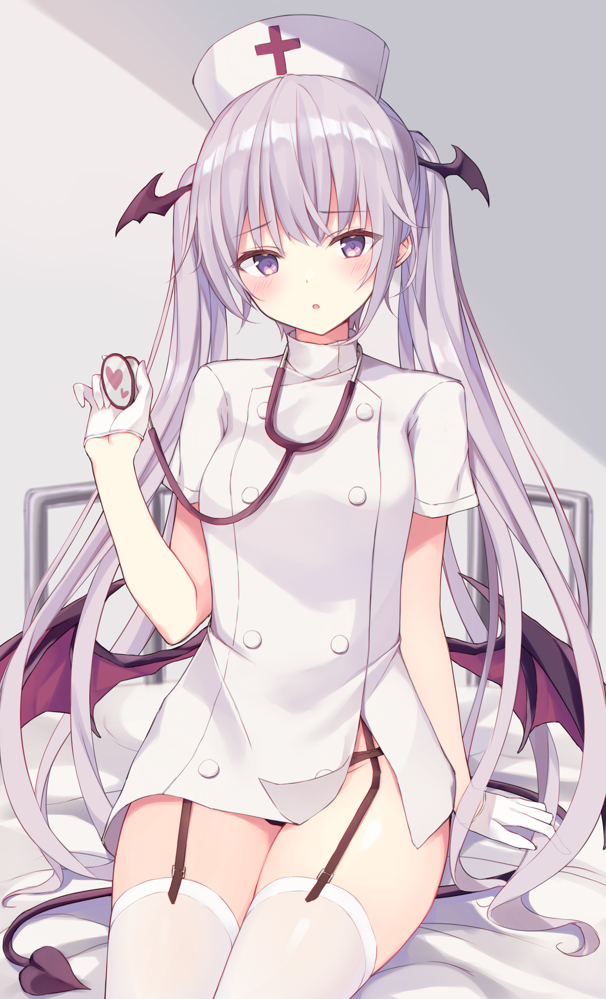 Succubus Nurse with Bat Wings Holding Stethoscope HD Phone Wallpaper