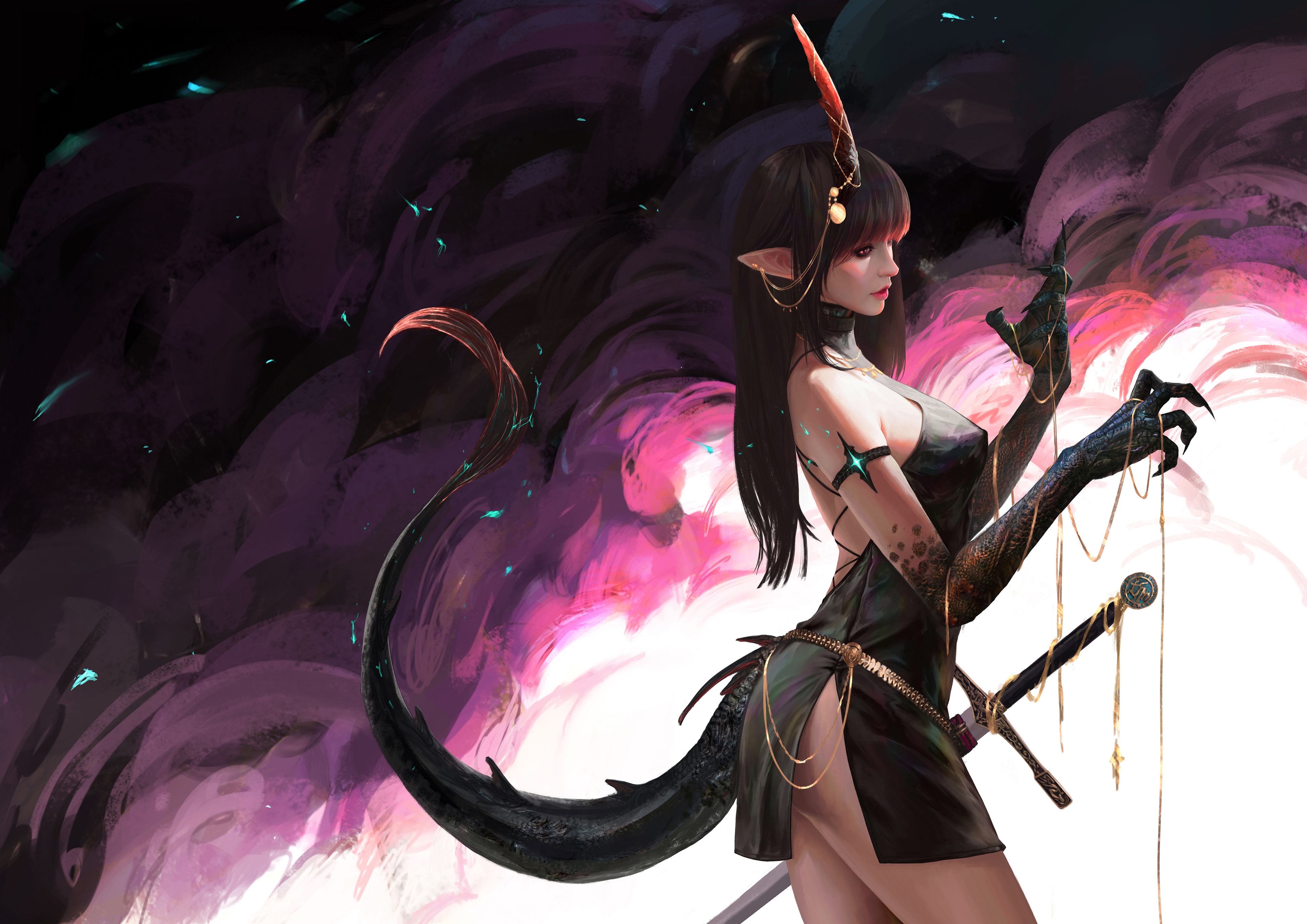 Fantasy girl with claws and sword HD Wallpaper