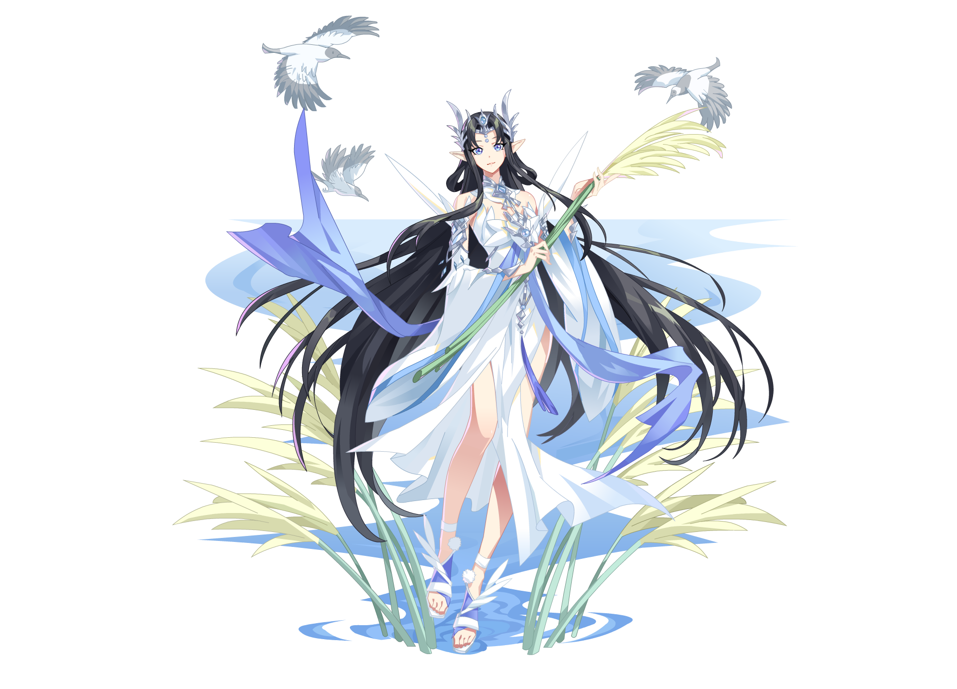 Anime girl with birds and plants HD Wallpaper