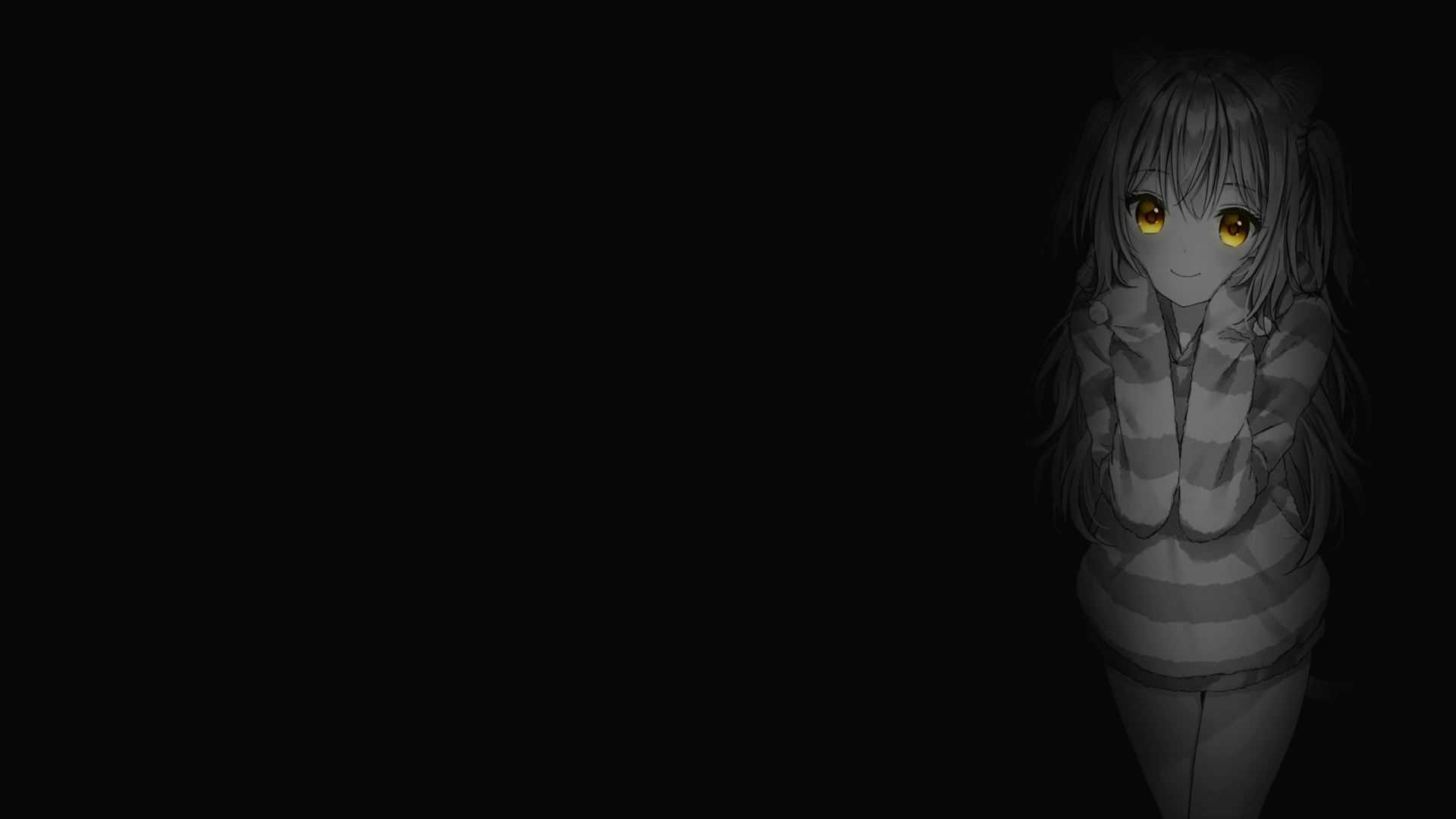 Anime girl with yellow eyes and striped sweater HD Wallpaper