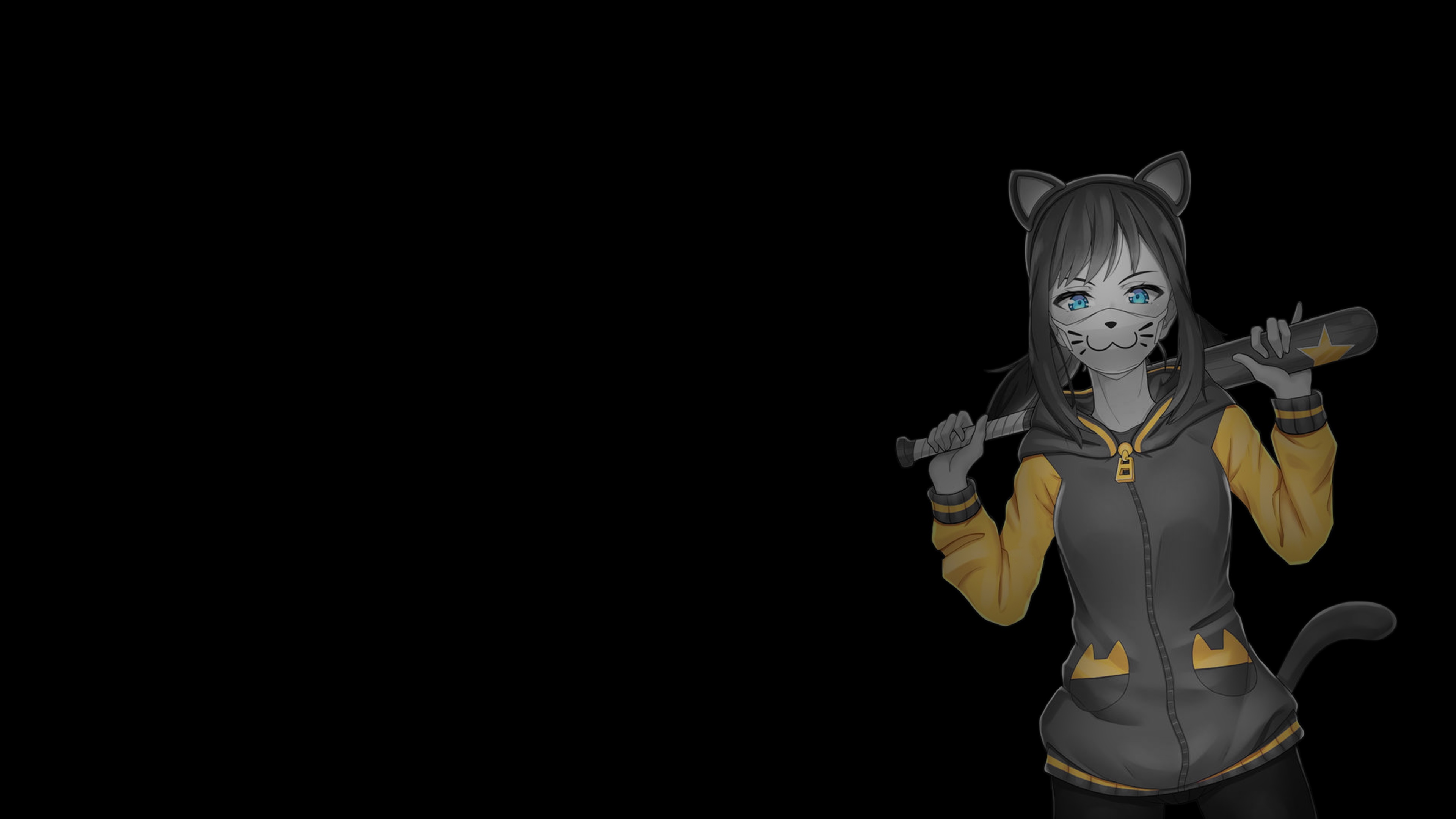 Cat girl with baseball bat on black background HD Wallpaper