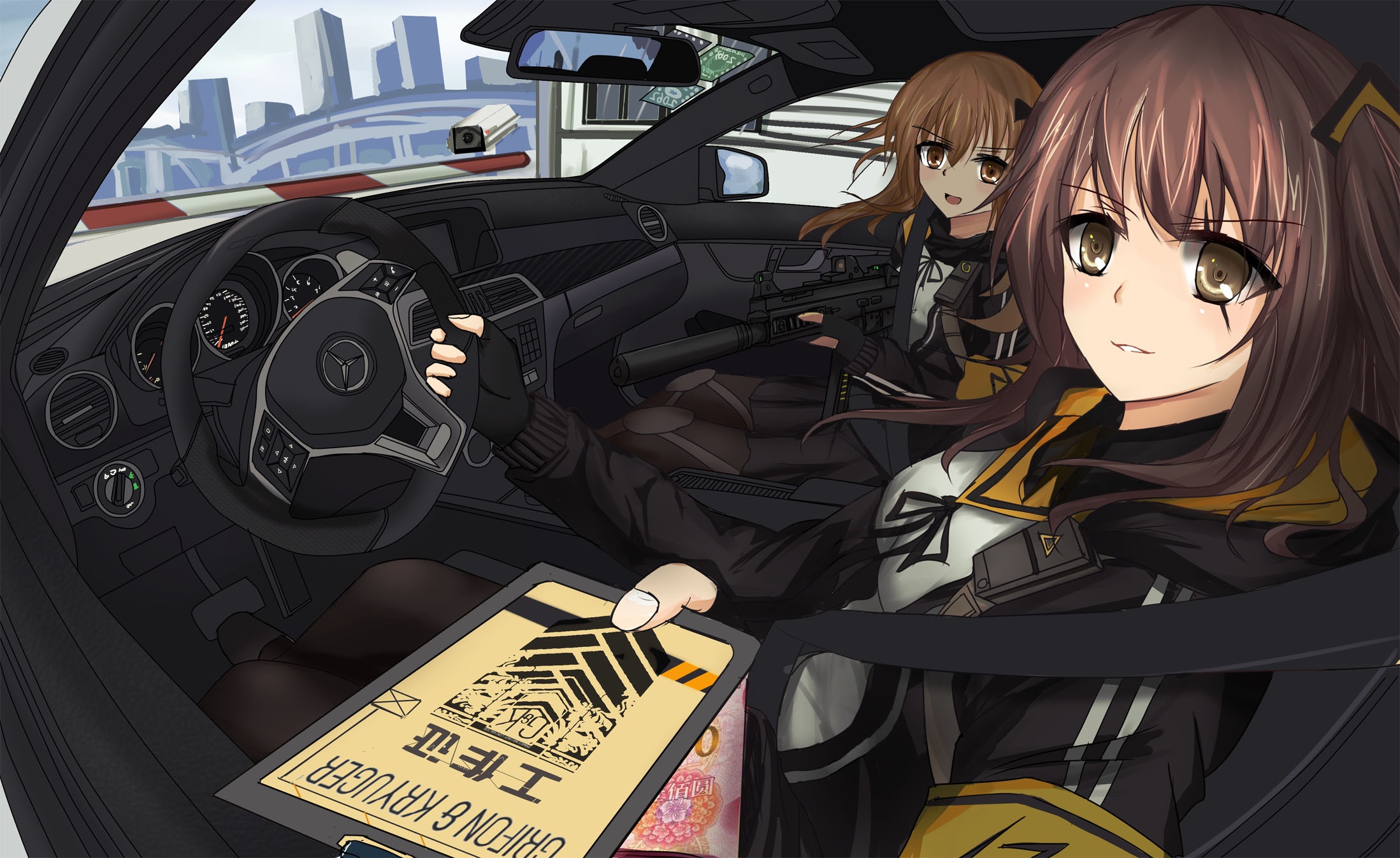 Girls Frontline characters in a Mercedes car HD Wallpaper