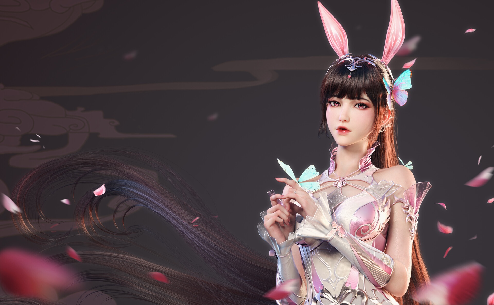 Fantasy girl with bunny ears and butterflies HD Wallpaper