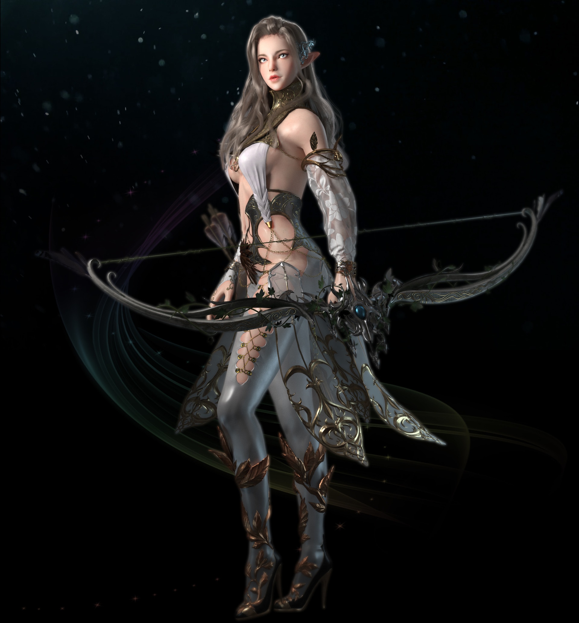 Elf archer with a bow on a dark background HD Wallpaper