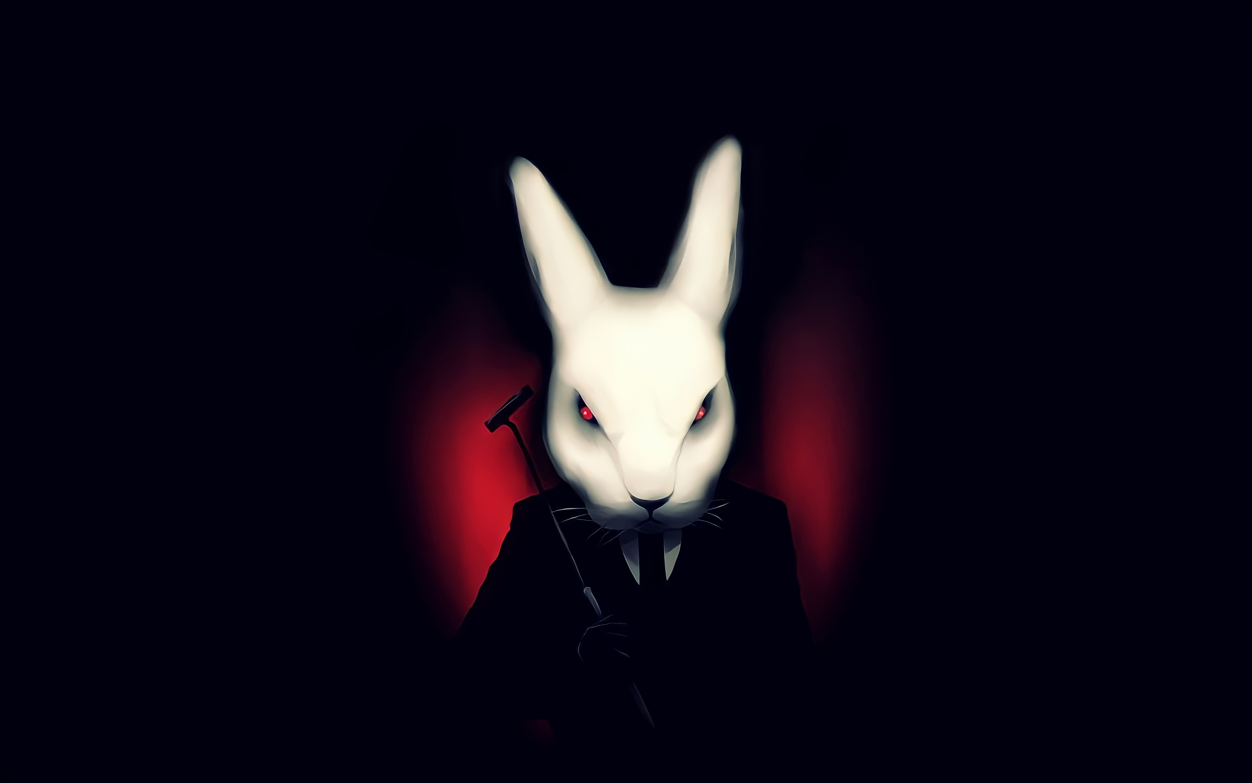 Creepy rabbit with red eyes and fangs HD Wallpaper