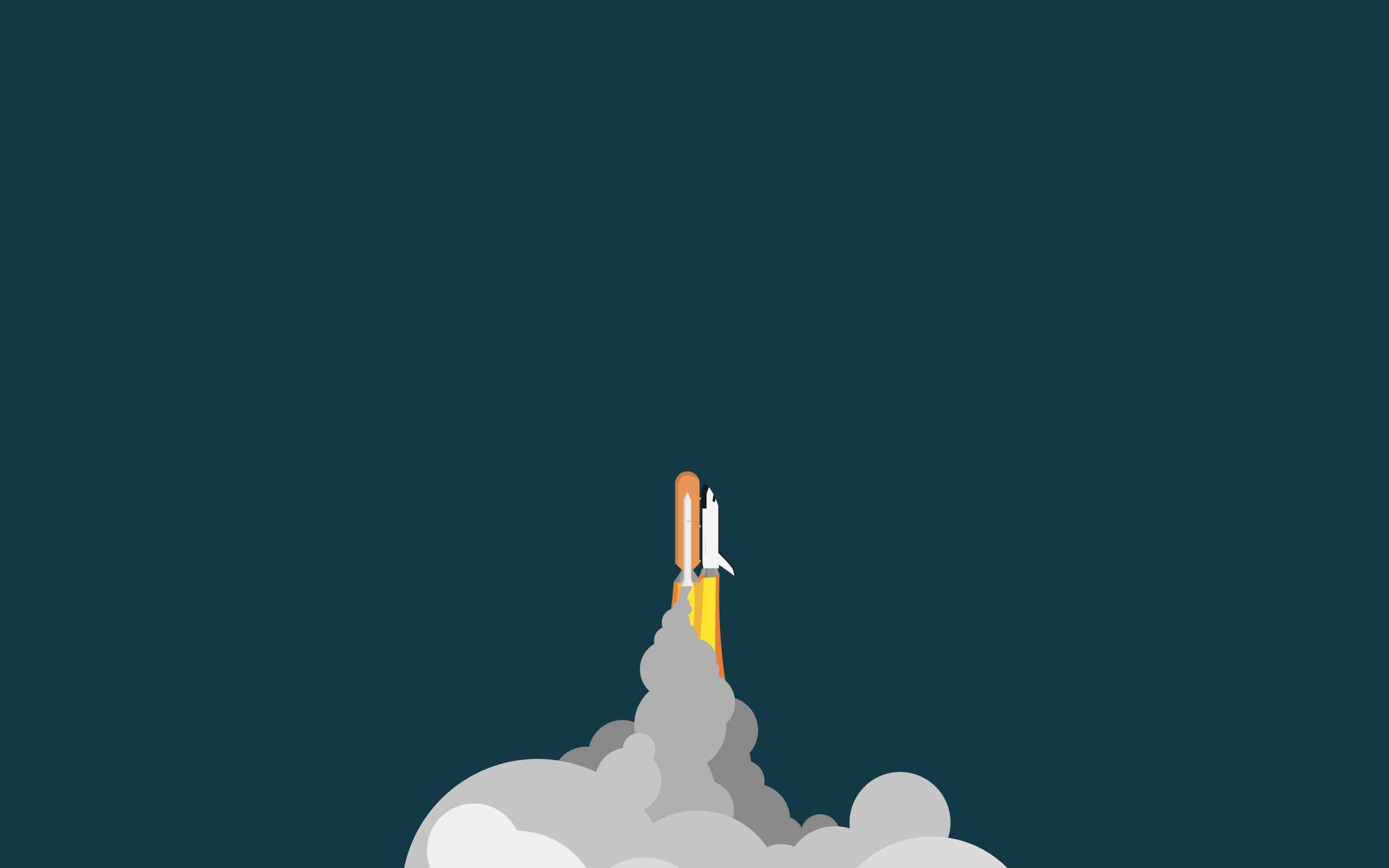 Minimalist rocket launch with smoke on blue background HD Wallpaper