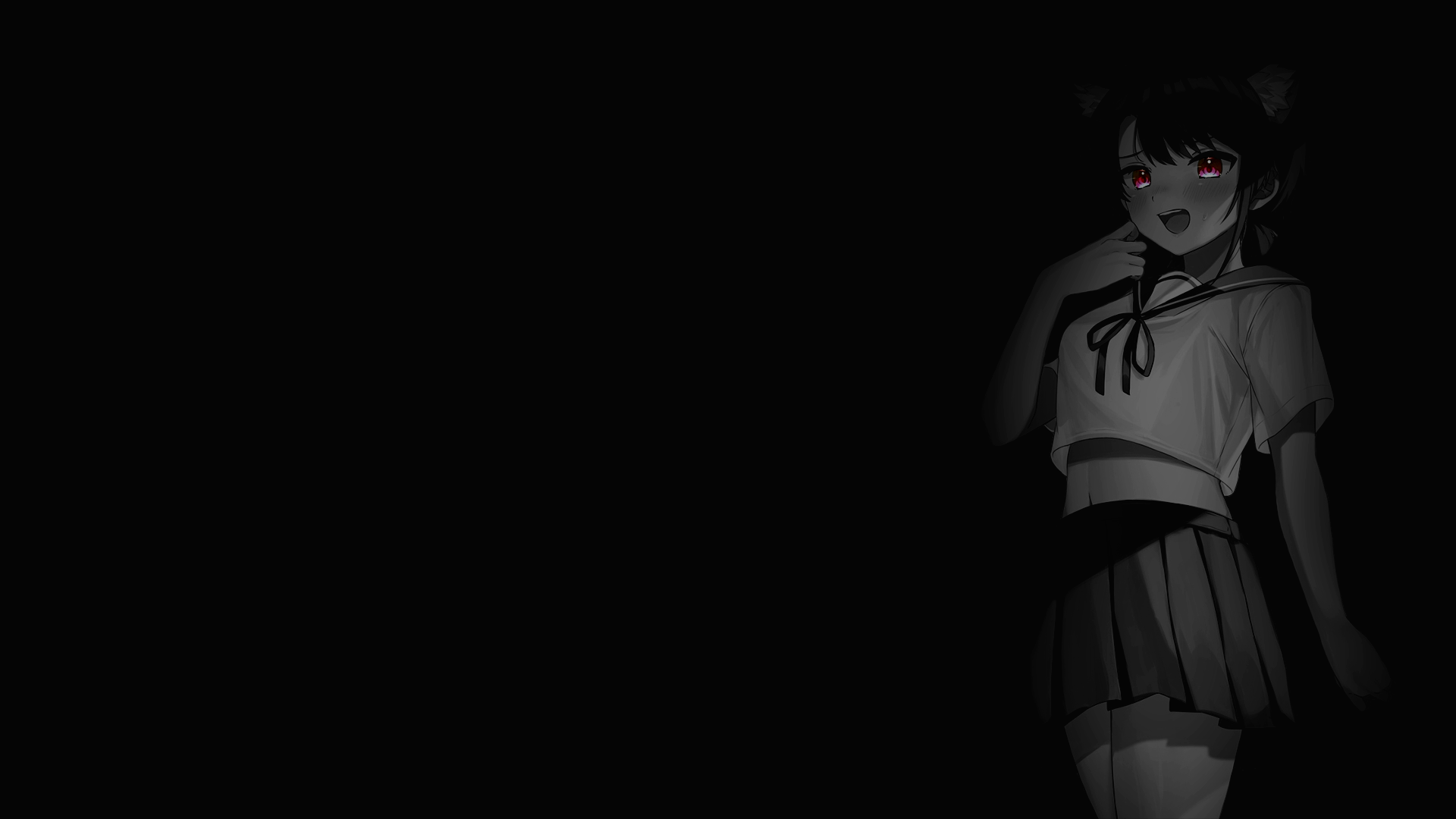 Anime schoolgirl with red eyes in dark background HD Wallpaper